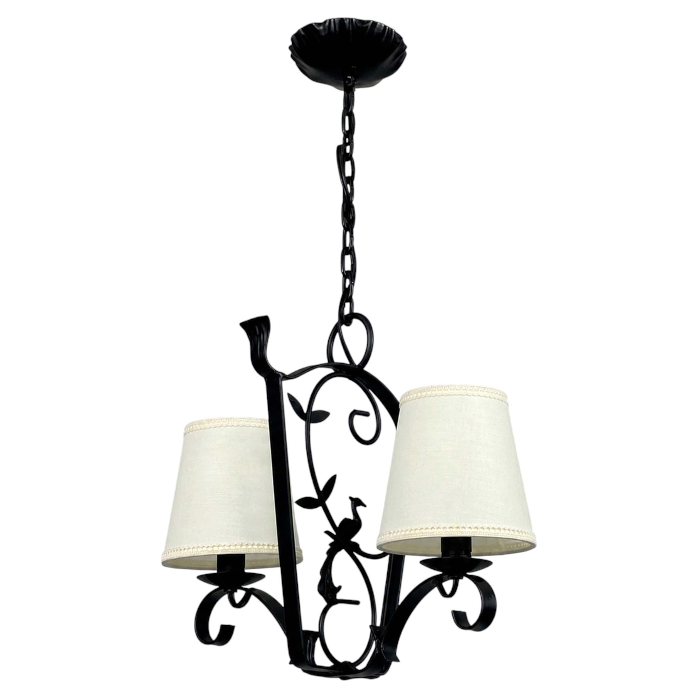 Art Deco Wrought Iron Pendant, Bjerkas Armatur, Sweden 1930s to 1940s For Sale