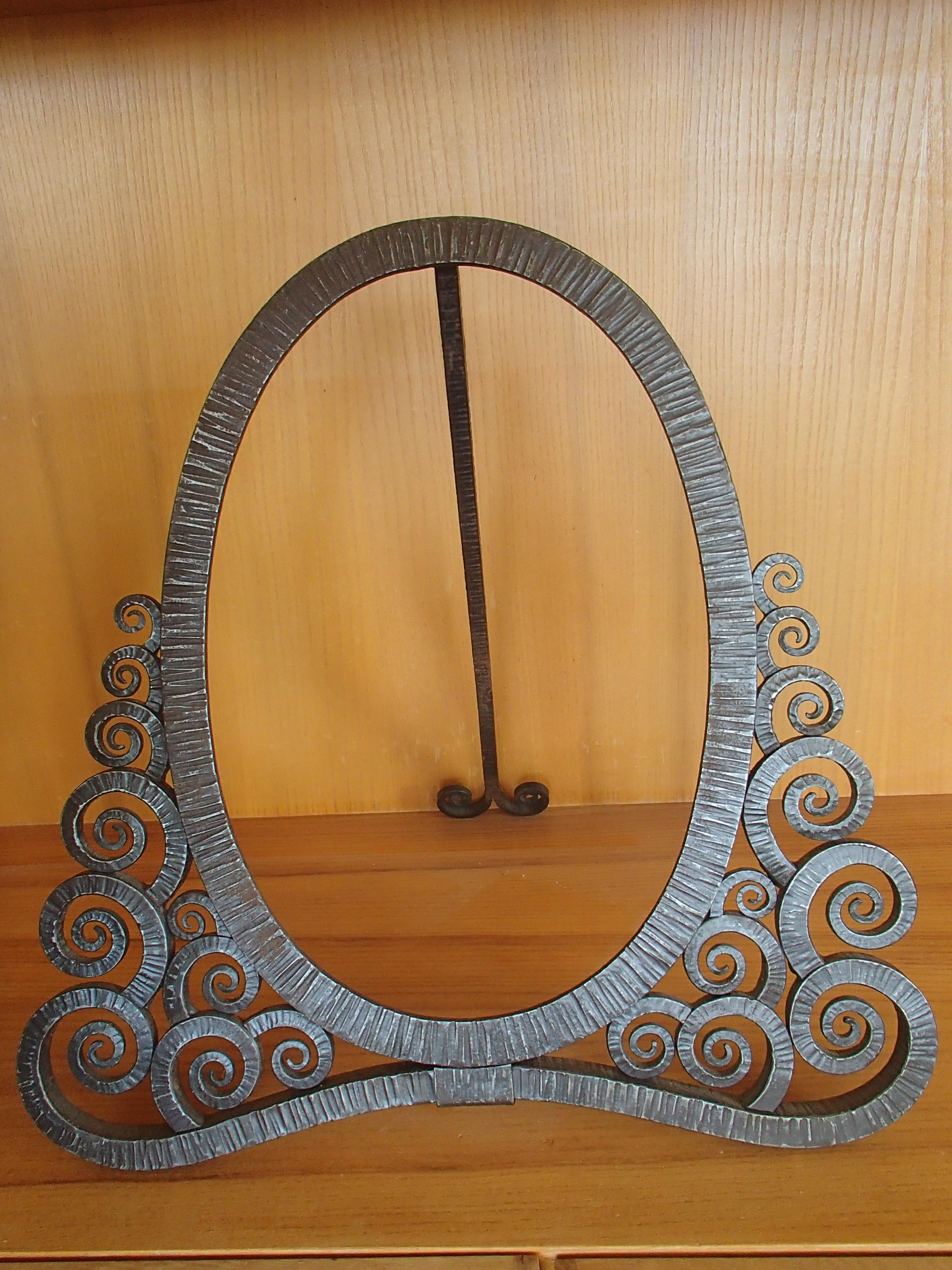 Early 20th Century Art Deco Wrought Iron Picture Frame or Table Mirror by Edgar Brandt