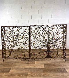 Art Deco Wrought Iron Radiator Covers with Floral and Leaf Motifs
