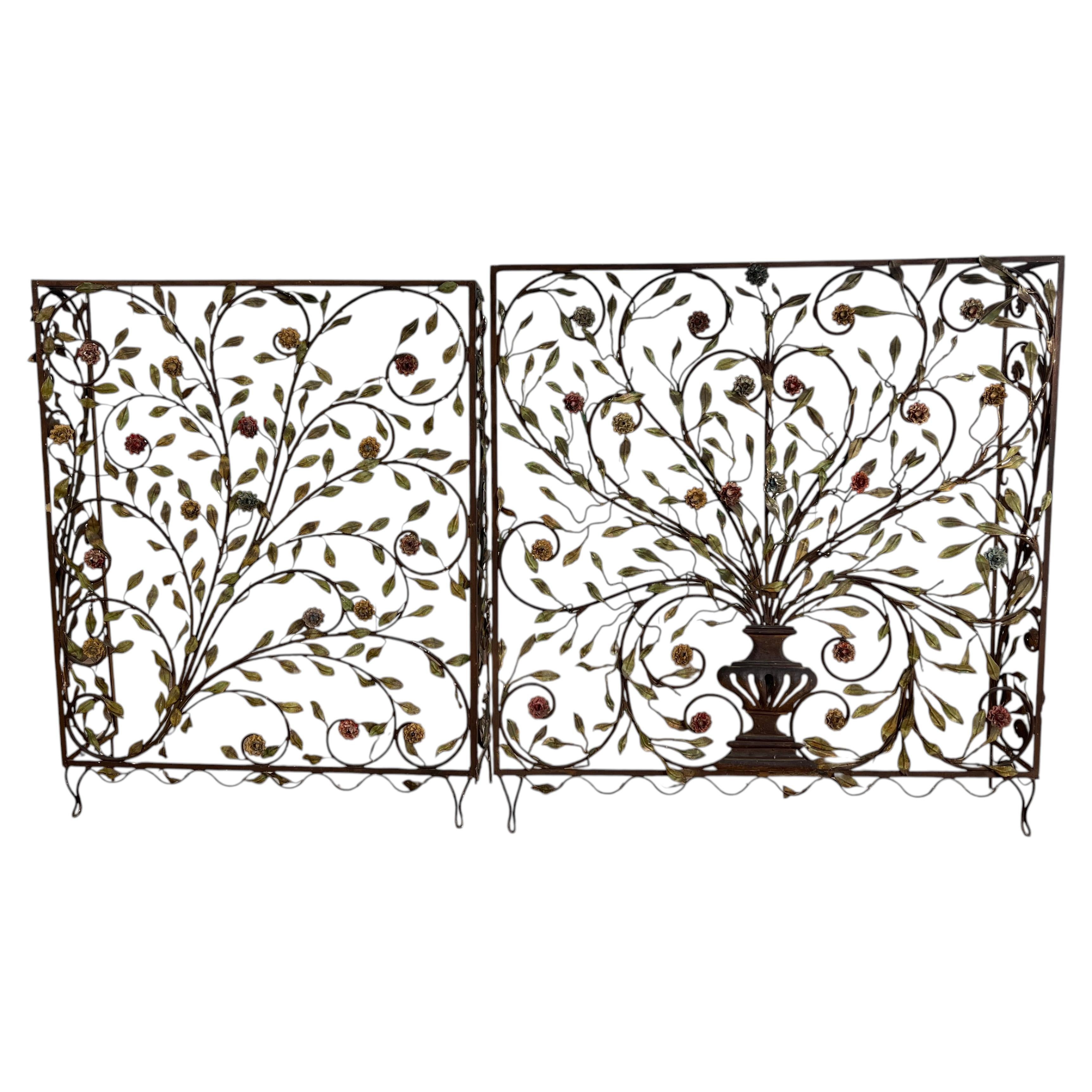 Art Deco Wrought Iron Radiator Covers with Floral and Leaf Motifs