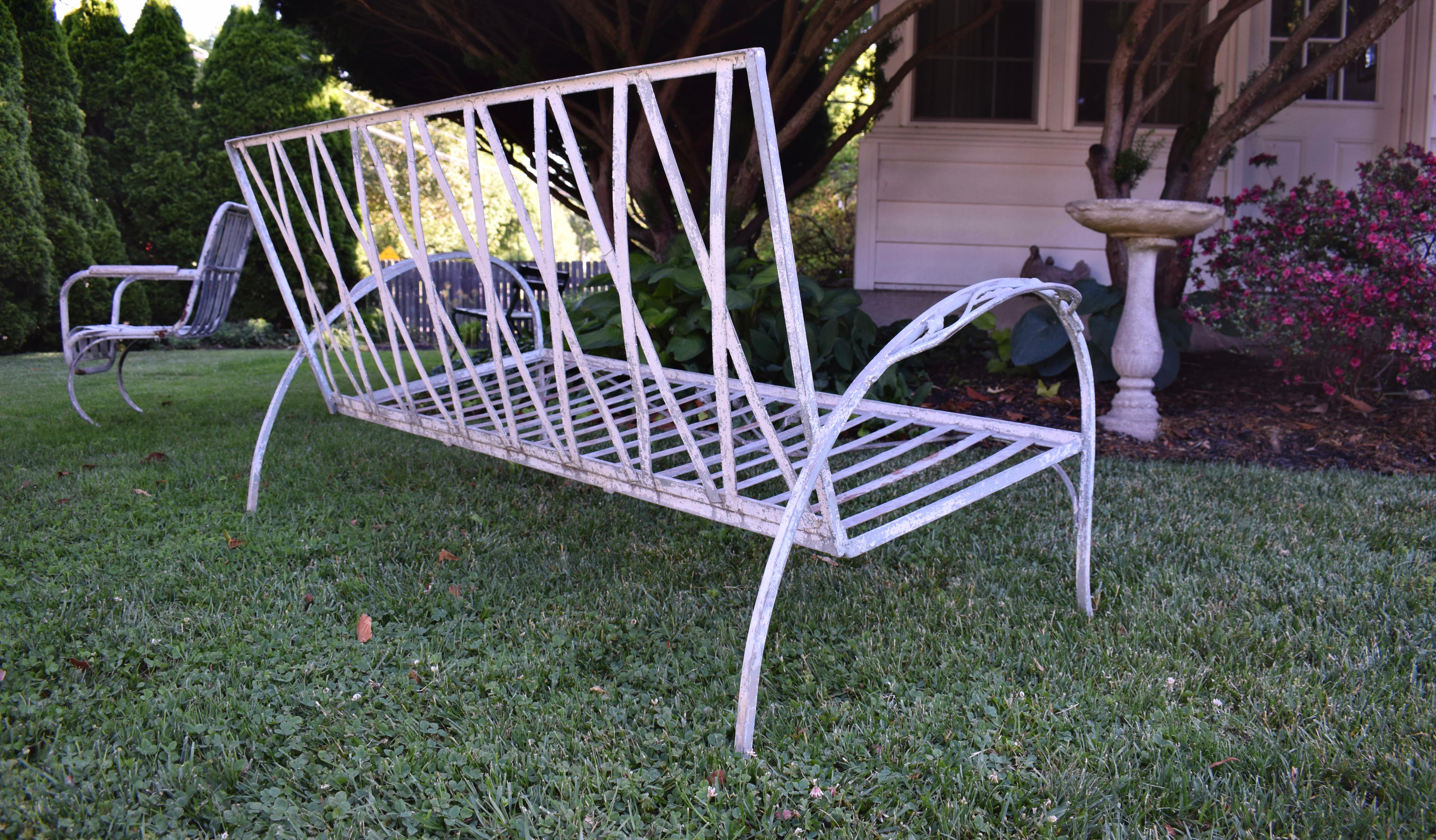 American Art Deco Wrought Iron Salterini Mt. Vernon Oak Leaf Sofa