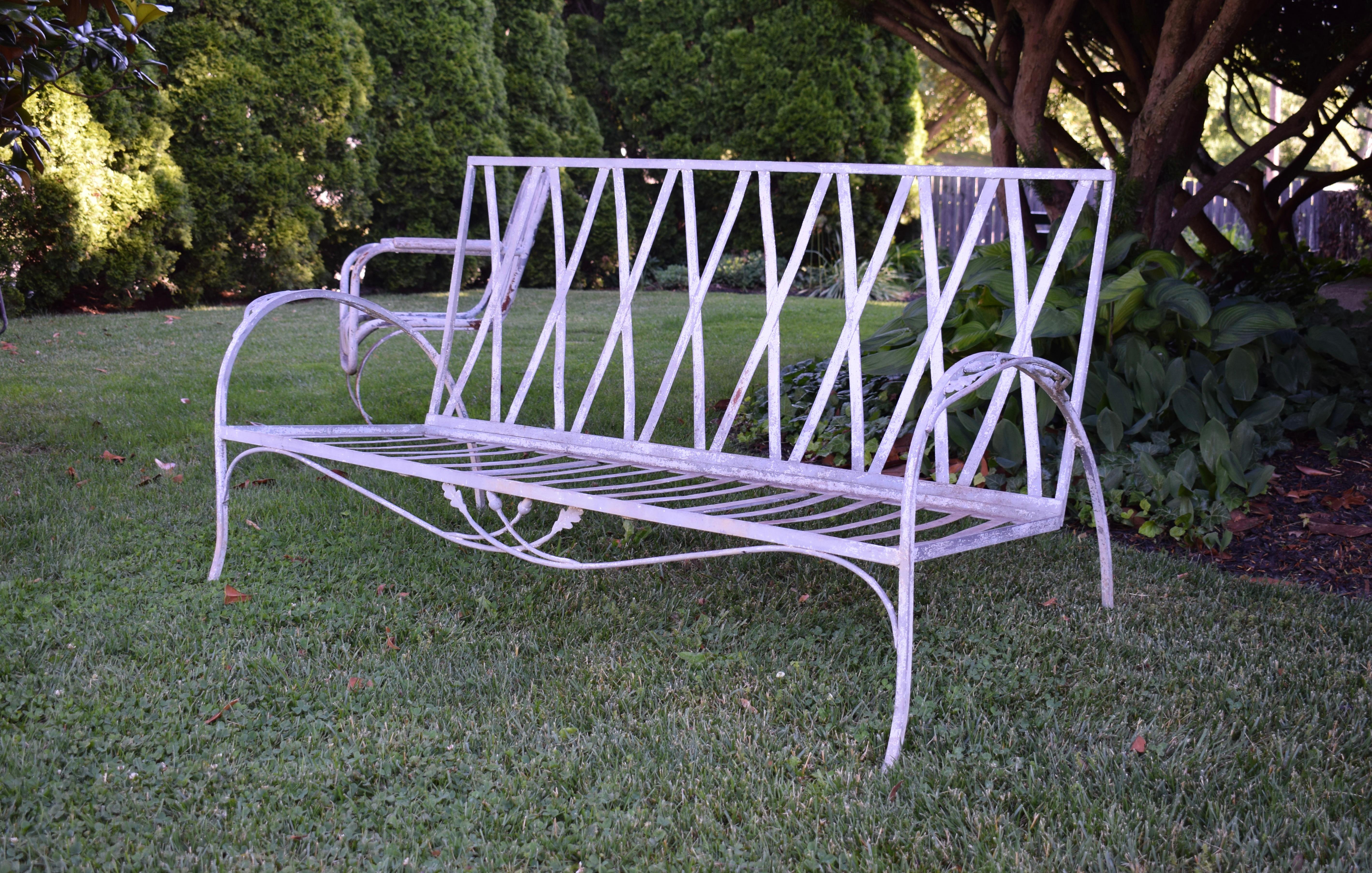 Art Deco Wrought Iron Salterini Mt. Vernon Oak Leaf Sofa 4