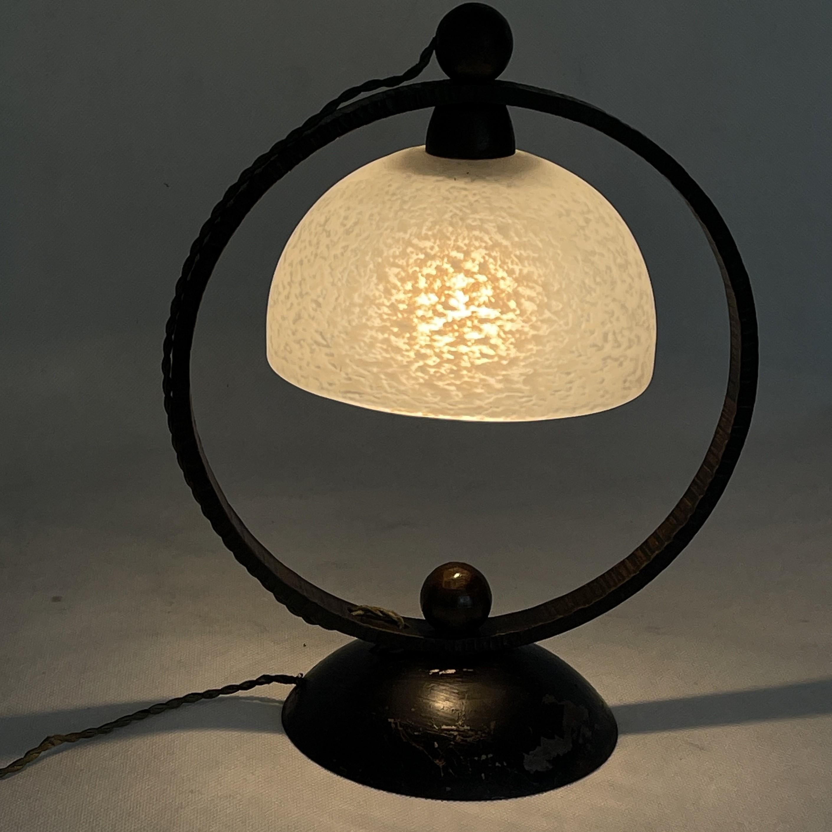 European Art Deco wrought iron table lamp by Schneider,  1930s For Sale