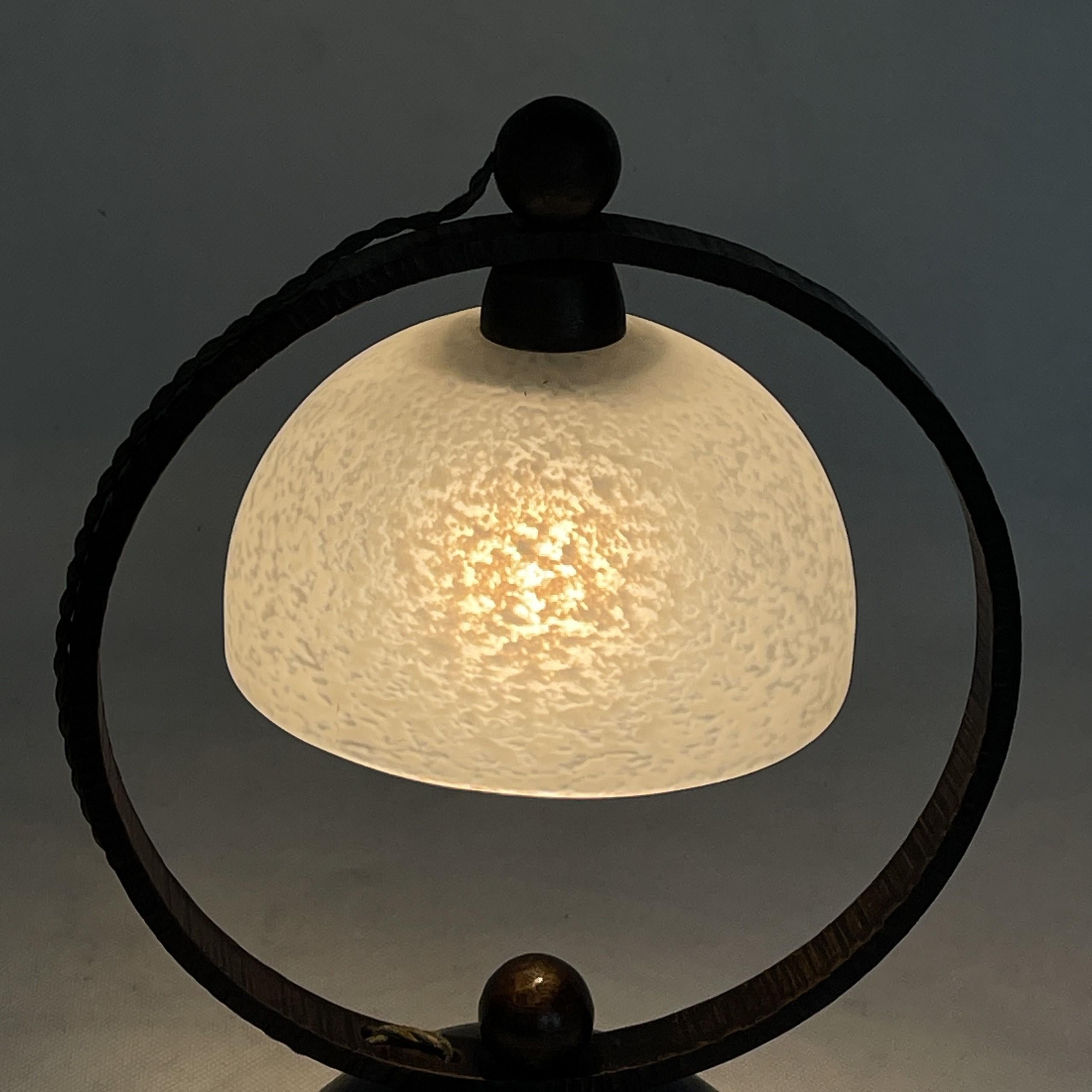 Mid-20th Century Art Deco wrought iron table lamp by Schneider,  1930s For Sale