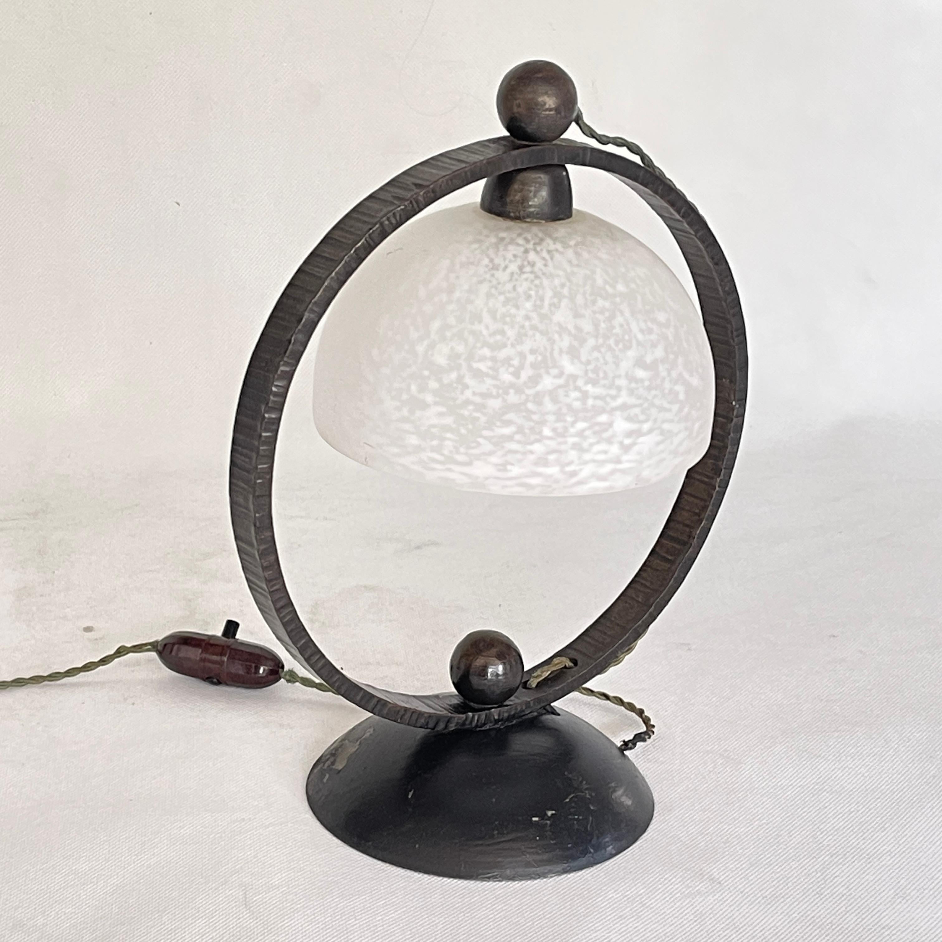 Wrought Iron Art Deco wrought iron table lamp by Schneider,  1930s For Sale