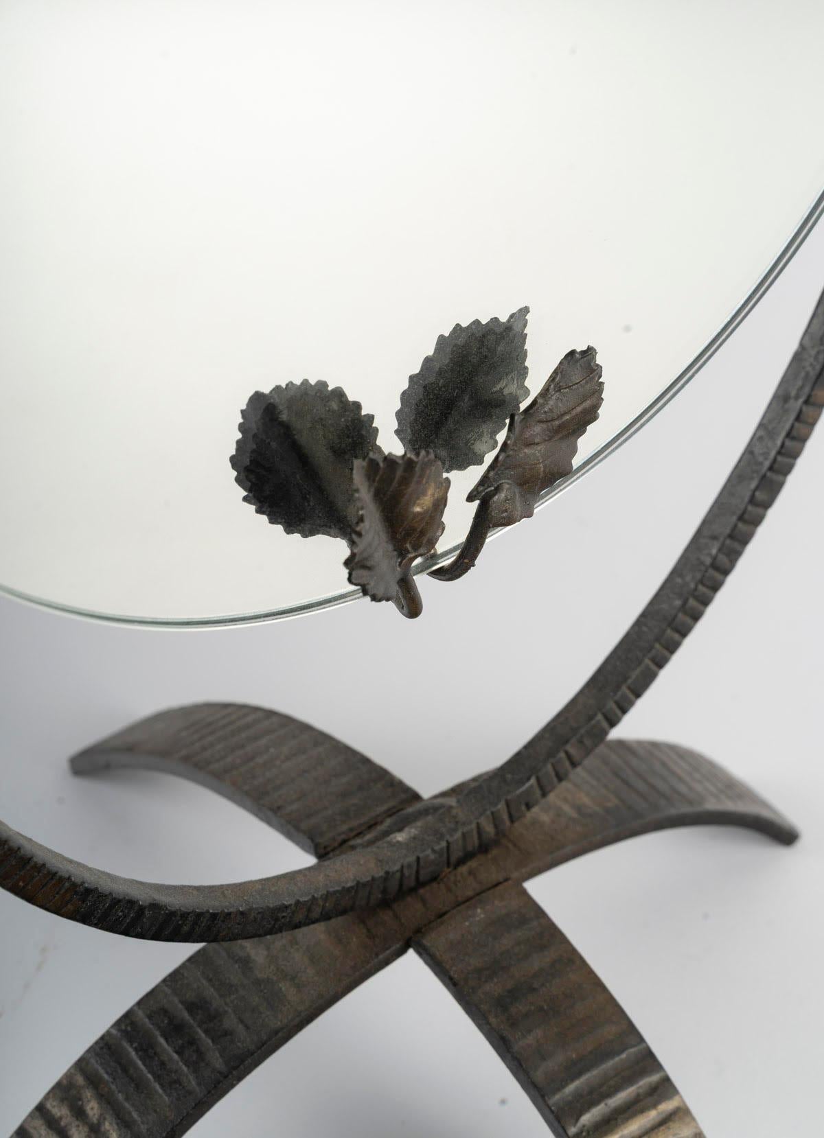 French Art Deco Wrought Iron Table Mirror, Circa 1930. For Sale