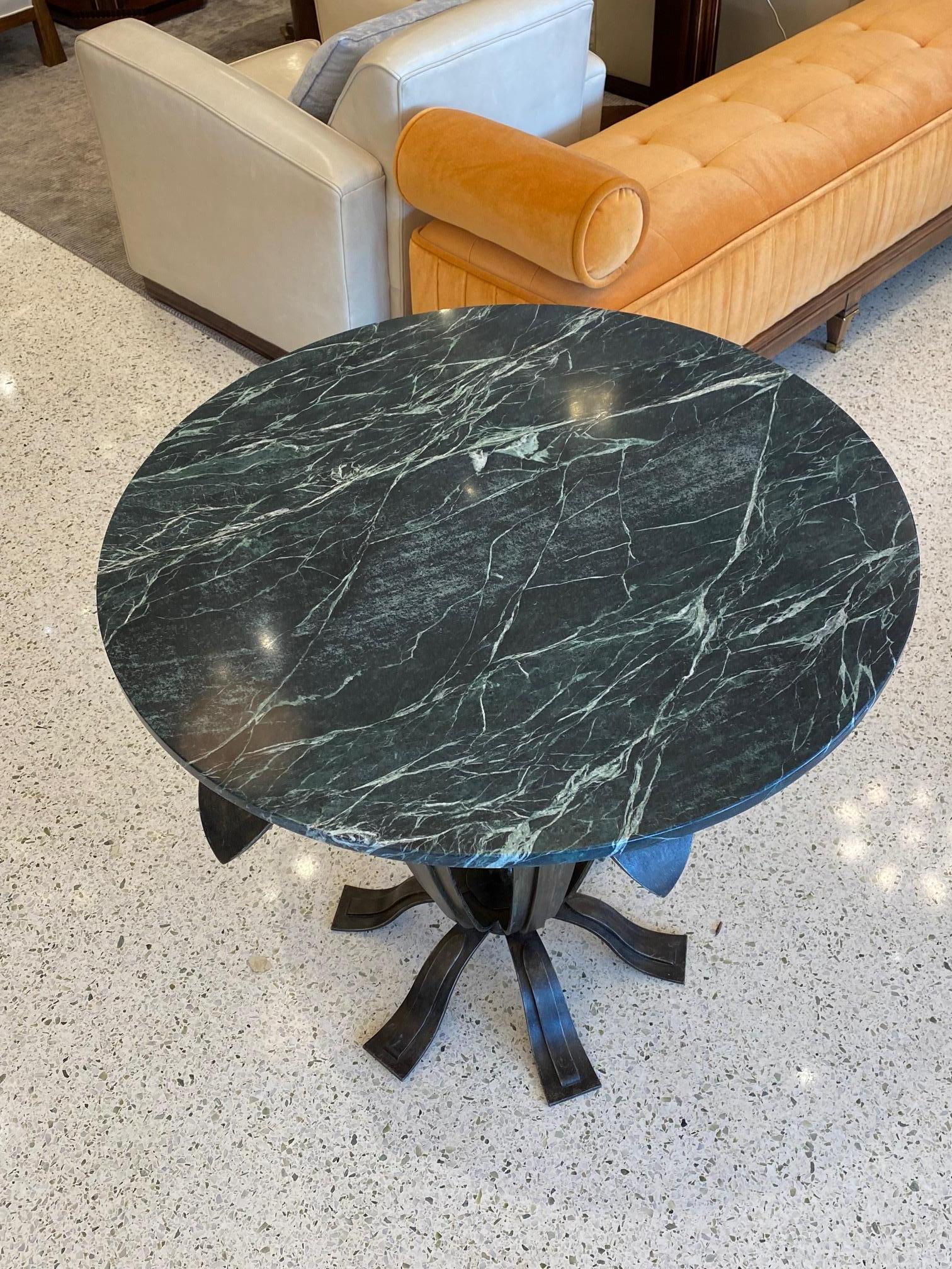 Art Deco Wrought Iron Table with Marble Top In Good Condition For Sale In Miami, FL