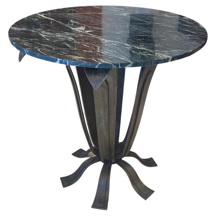 Art Deco Wrought Iron Table with Marble Top For Sale