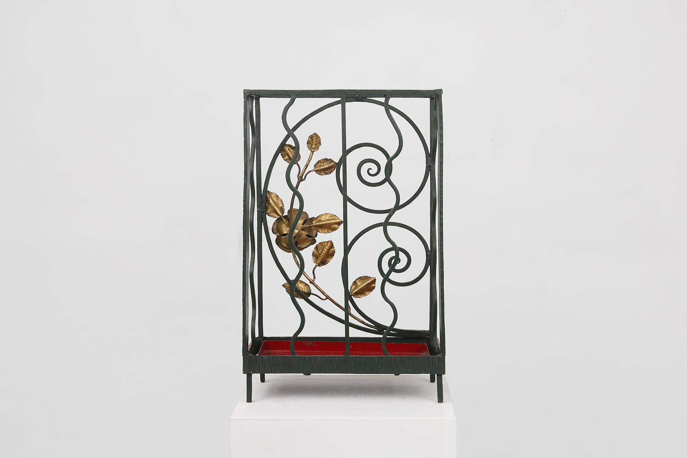 Art deco wrought iron umbrella stand with floral decoration, France ca. 1930 For Sale 5
