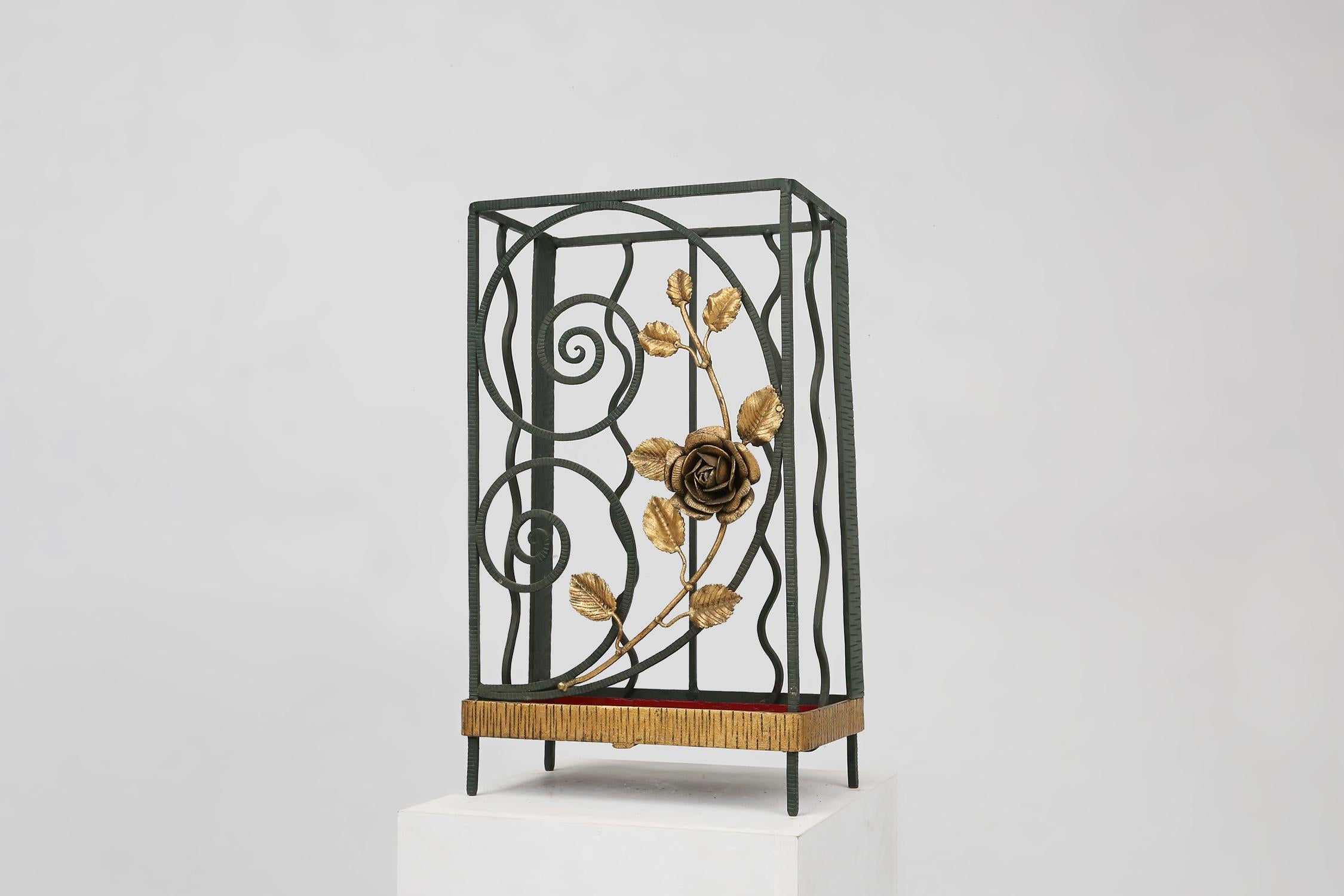 Art Deco Art deco wrought iron umbrella stand with floral decoration, France ca. 1930 For Sale