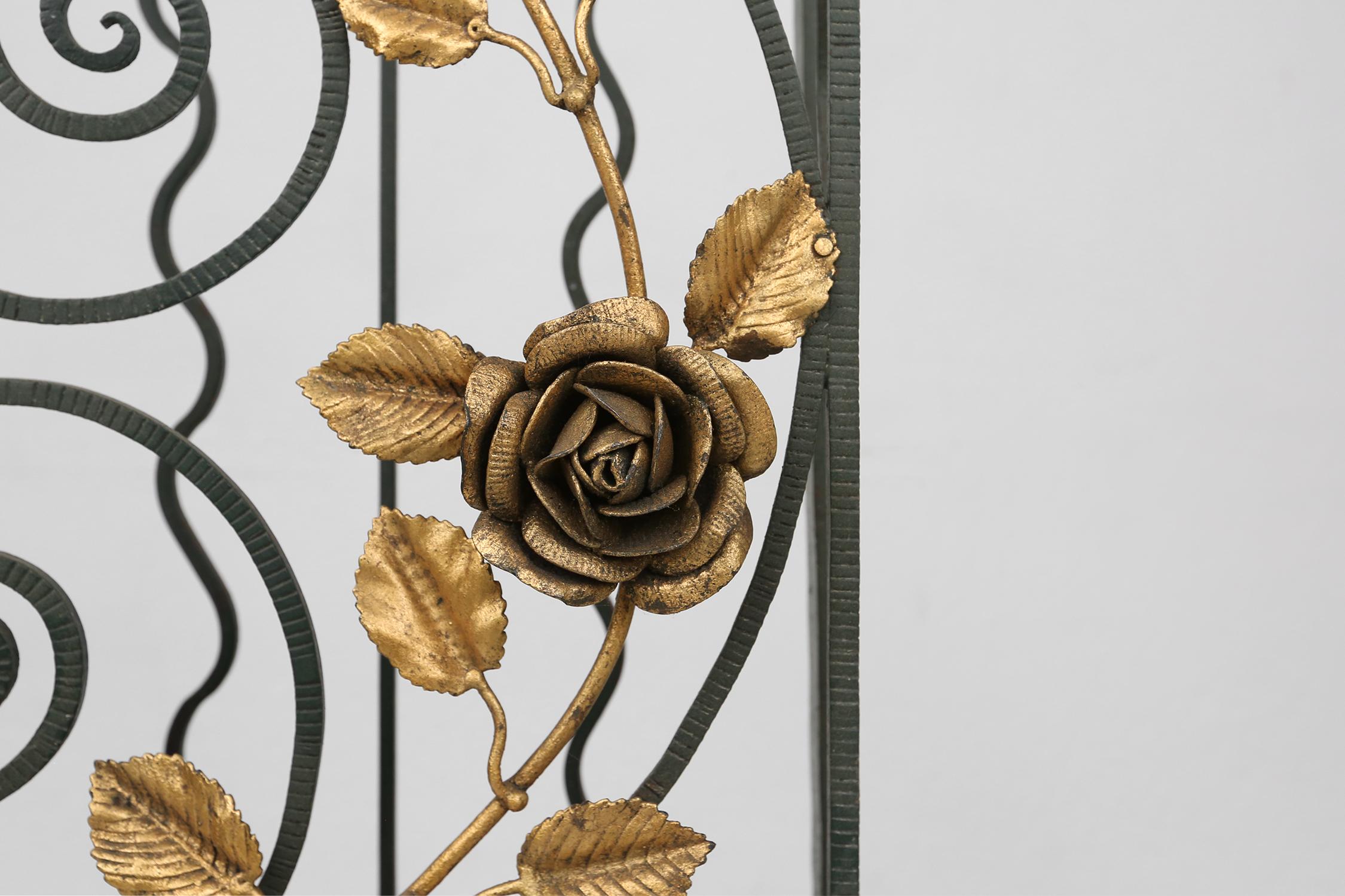 French Art deco wrought iron umbrella stand with floral decoration, France ca. 1930 For Sale
