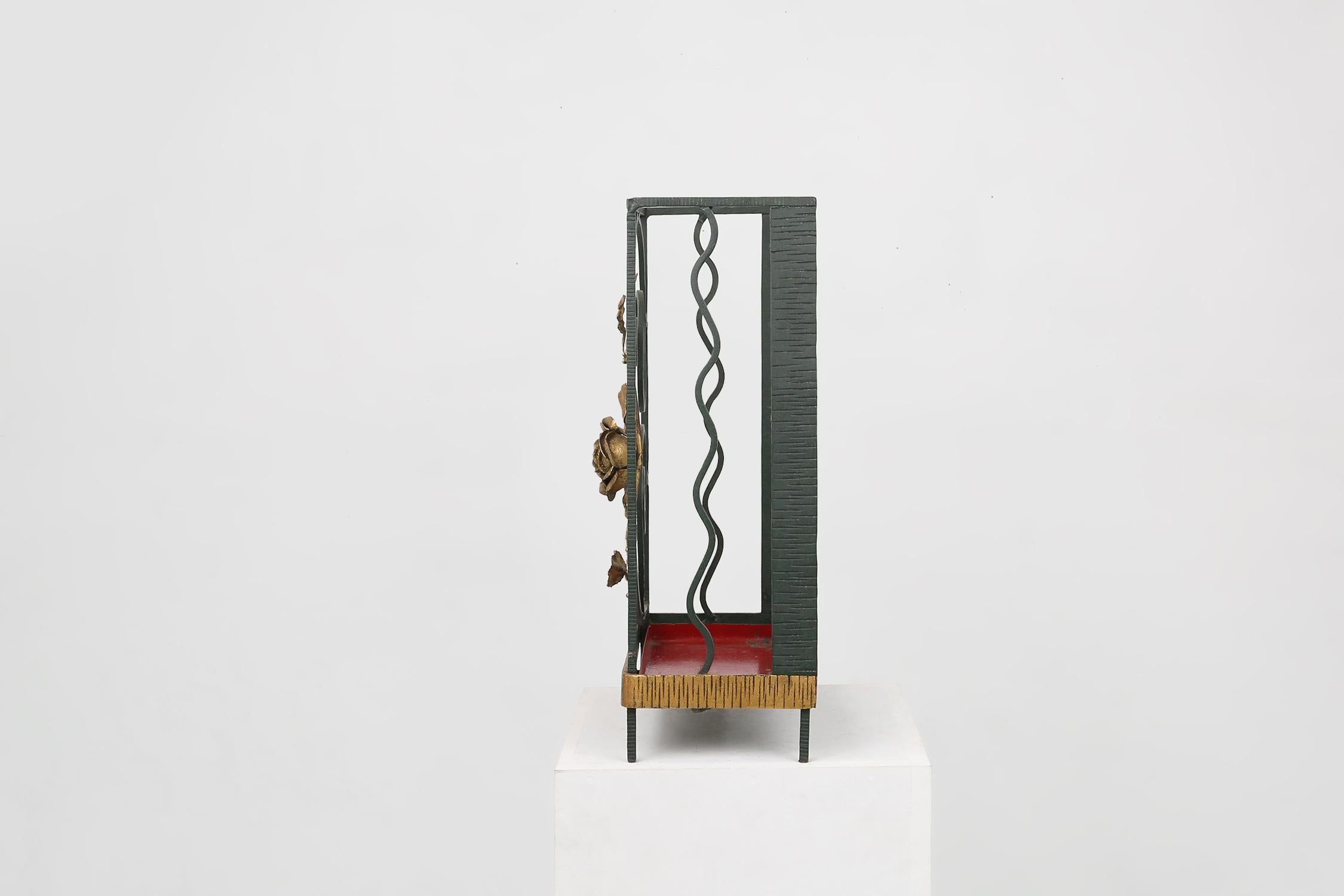 Metal Art deco wrought iron umbrella stand with floral decoration, France ca. 1930 For Sale