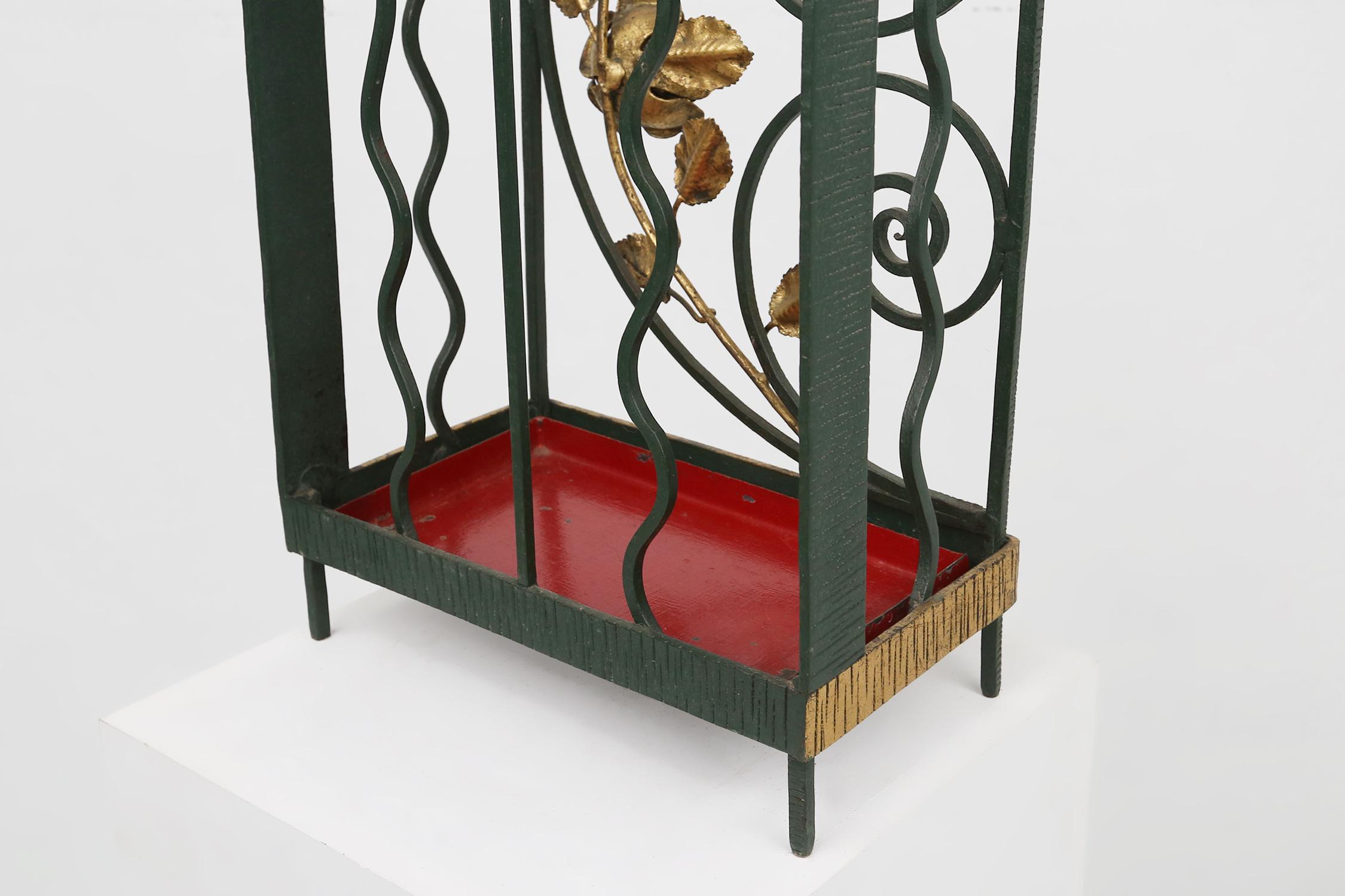 Art deco wrought iron umbrella stand with floral decoration, France ca. 1930 For Sale 2