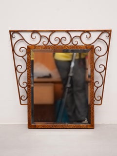 Art Deco Wrought Iron Wall Mirror, Hand-Crafted, Belgium, 1930