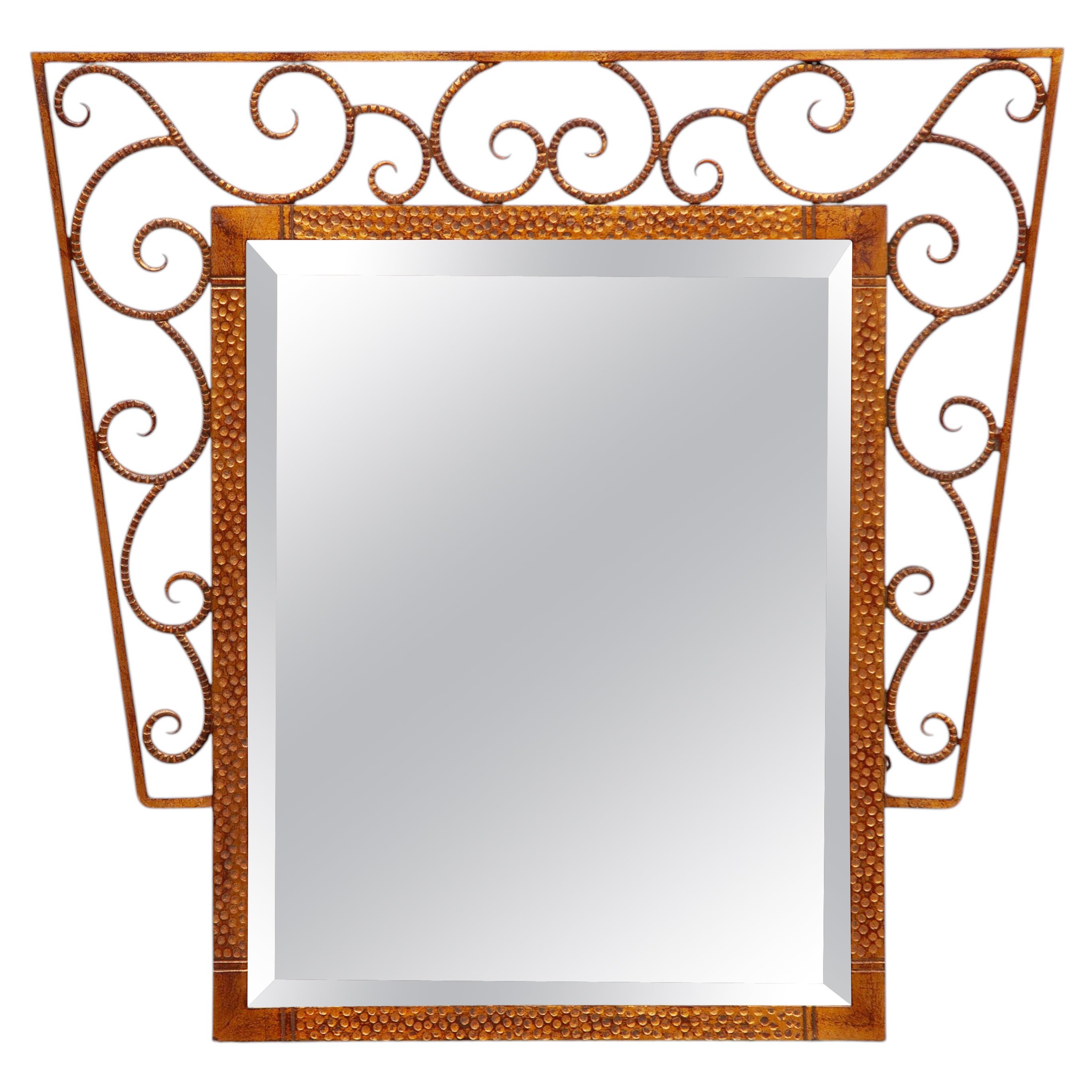 Art Deco Wrought Iron Wall Mirror, Hand-Crafted, Belgium, 1930 For Sale
