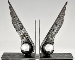 Art Deco wrought iron wing bookends by Edgar Brandt France 1930