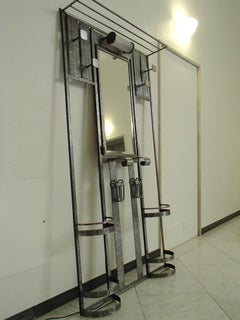 Art Deco wrouth iron wardrobe with mirror and light