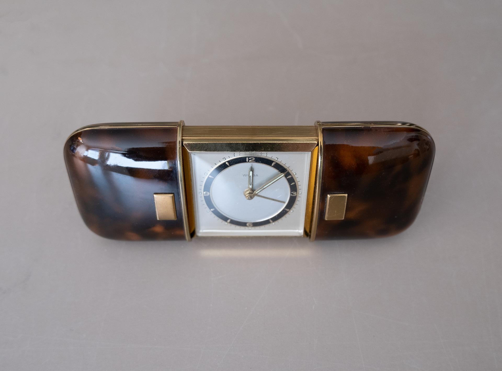 German Art Deco Wuba Faux Turtle Shell Traveling Clock