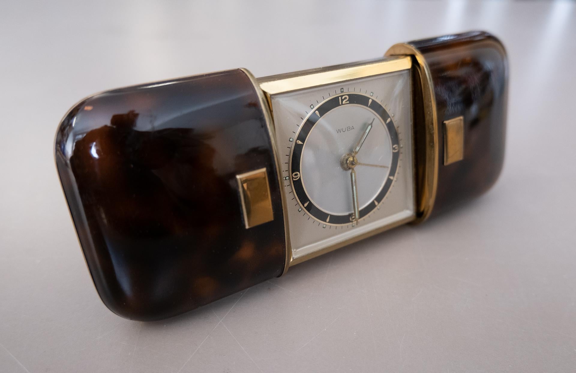 Art Deco Wuba Faux Turtle Shell Traveling Clock In Good Condition In Den Haag, NL