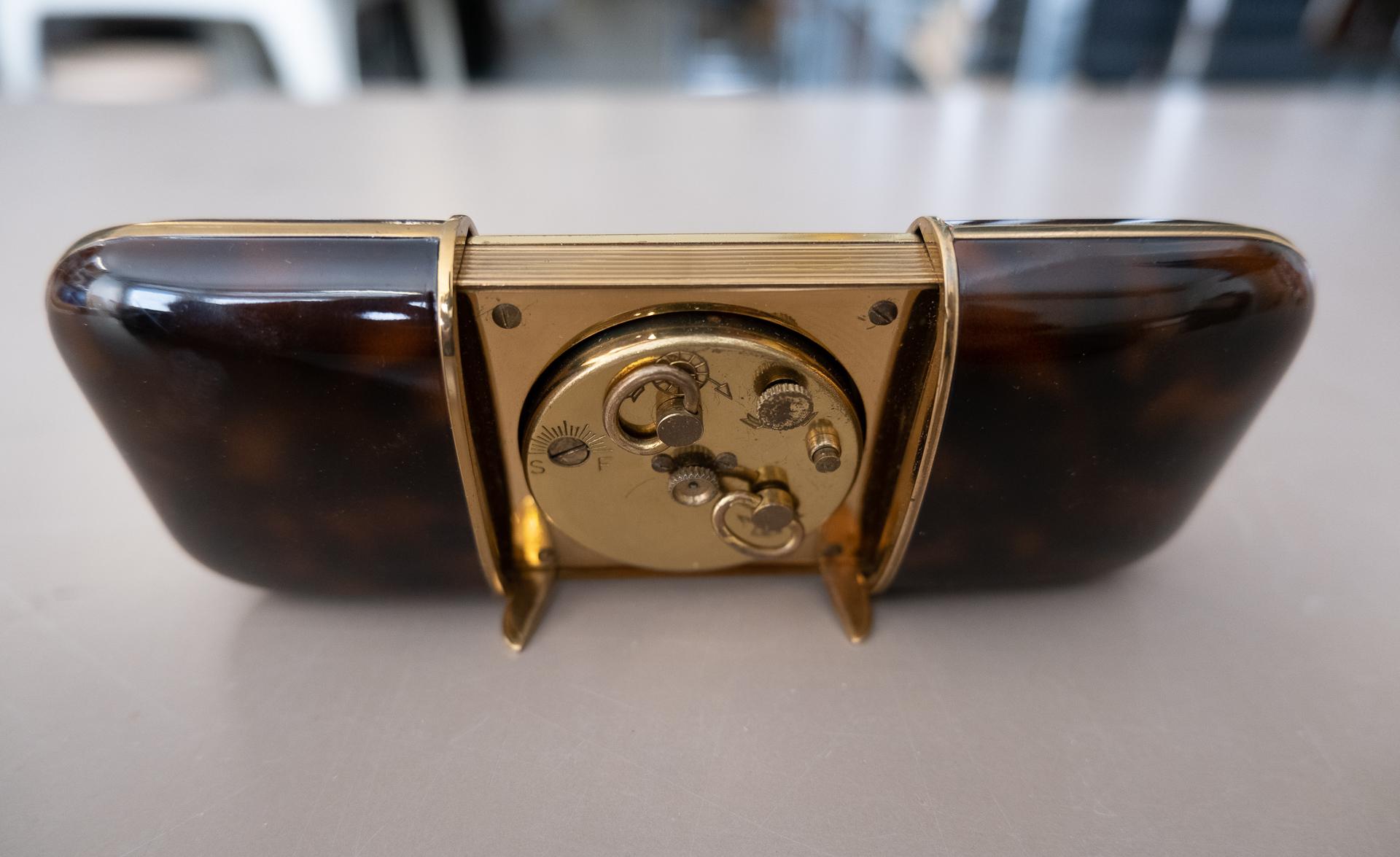 Mid-20th Century Art Deco Wuba Faux Turtle Shell Traveling Clock