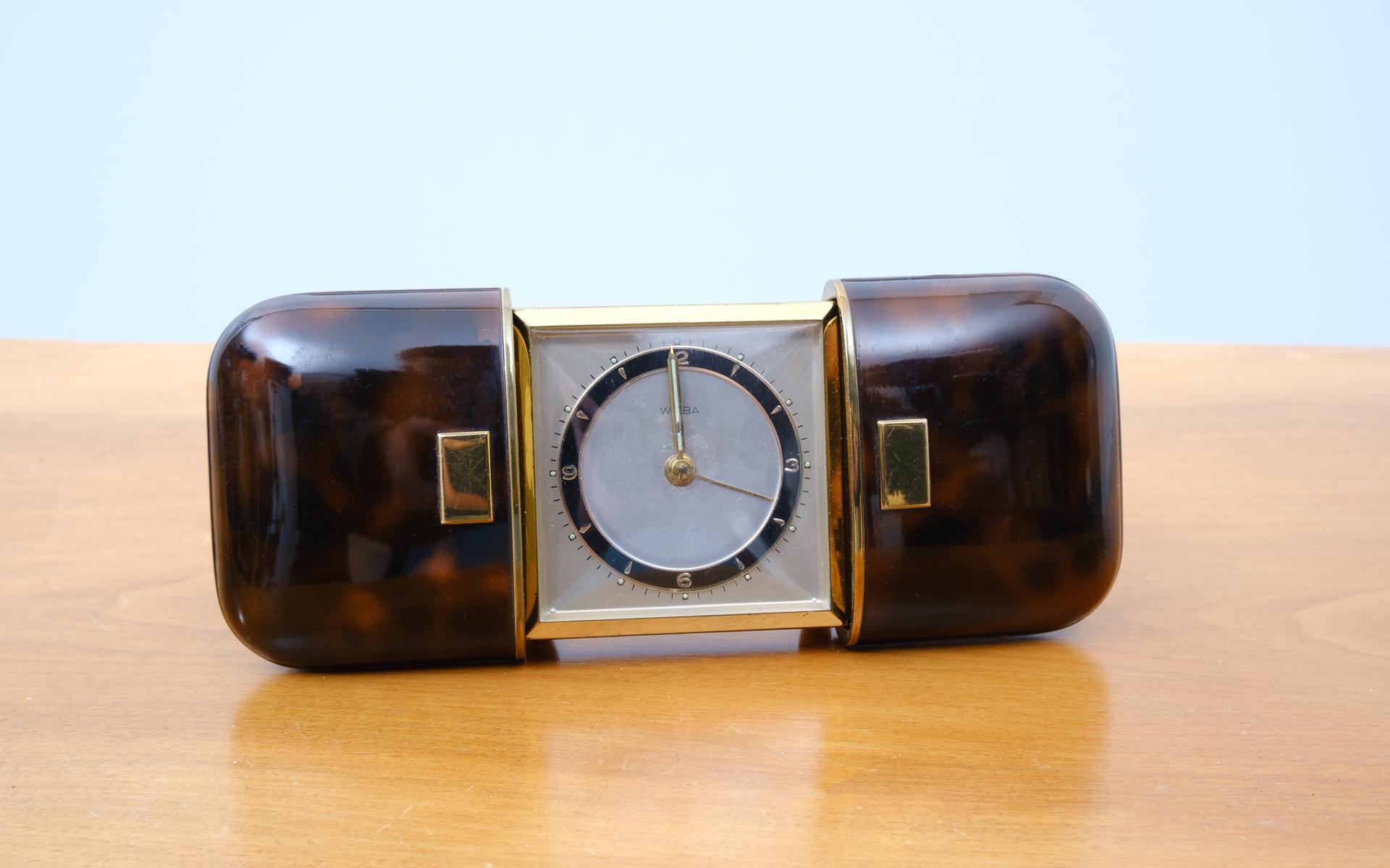 Art Deco Wuba Faux Turtle Shell Traveling Clock 1