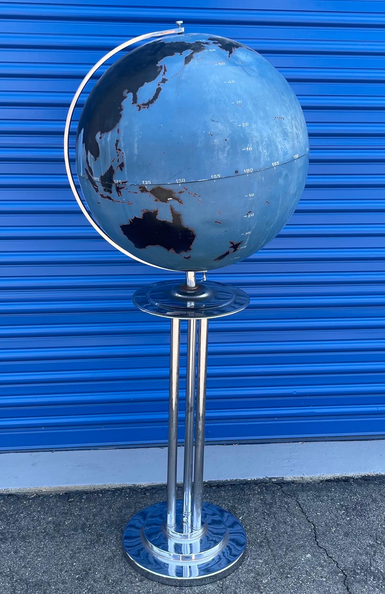 20th Century Art Deco WWII Military Strategy Chalk Teaching Globe on Stand by Denoyer-Geppert For Sale