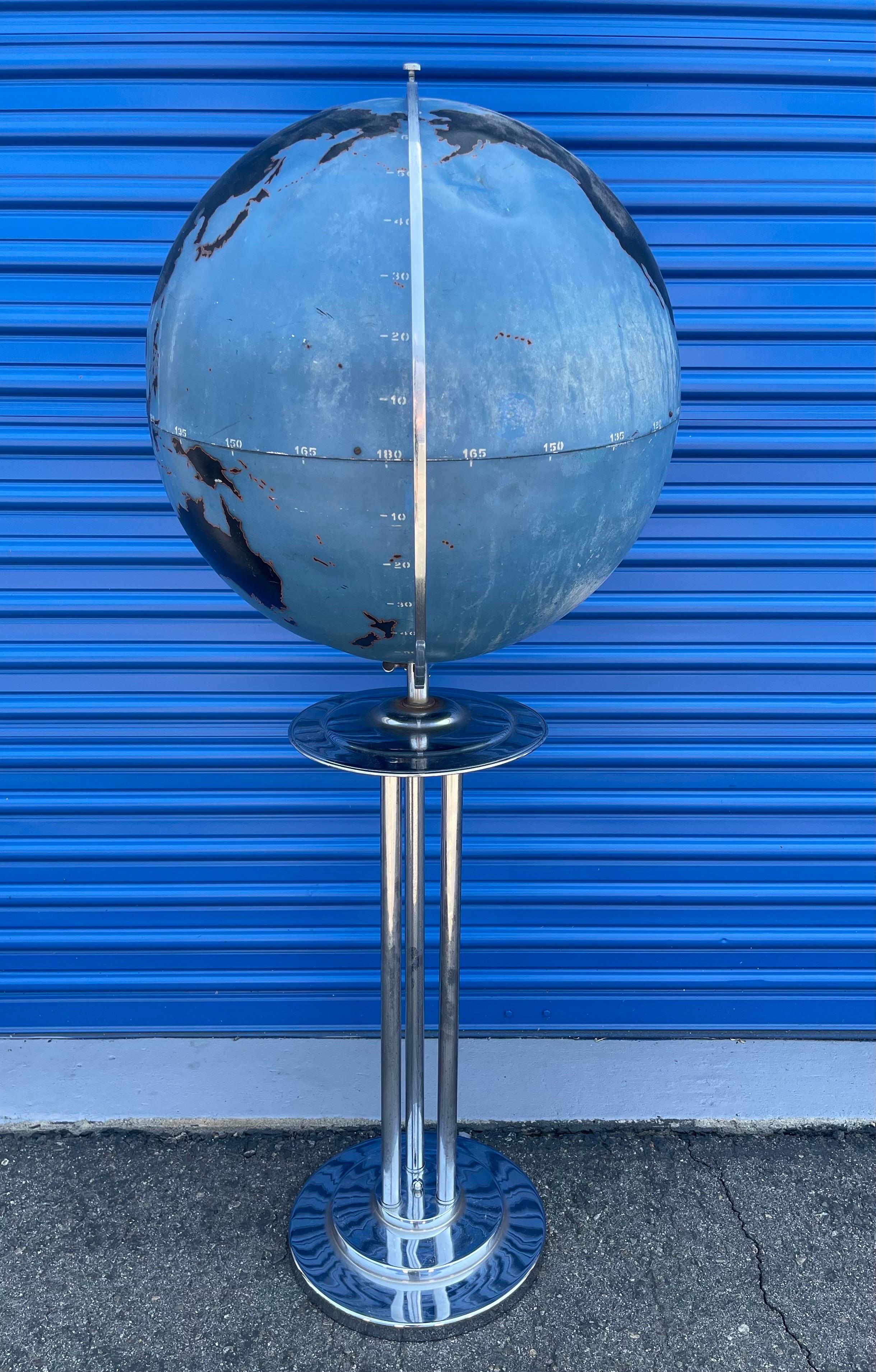 Steel Art Deco WWII Military Strategy Chalk Teaching Globe on Stand by Denoyer-Geppert For Sale