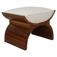 Art Deco X-Framed Stool Figured Walnut and Cream Leather
