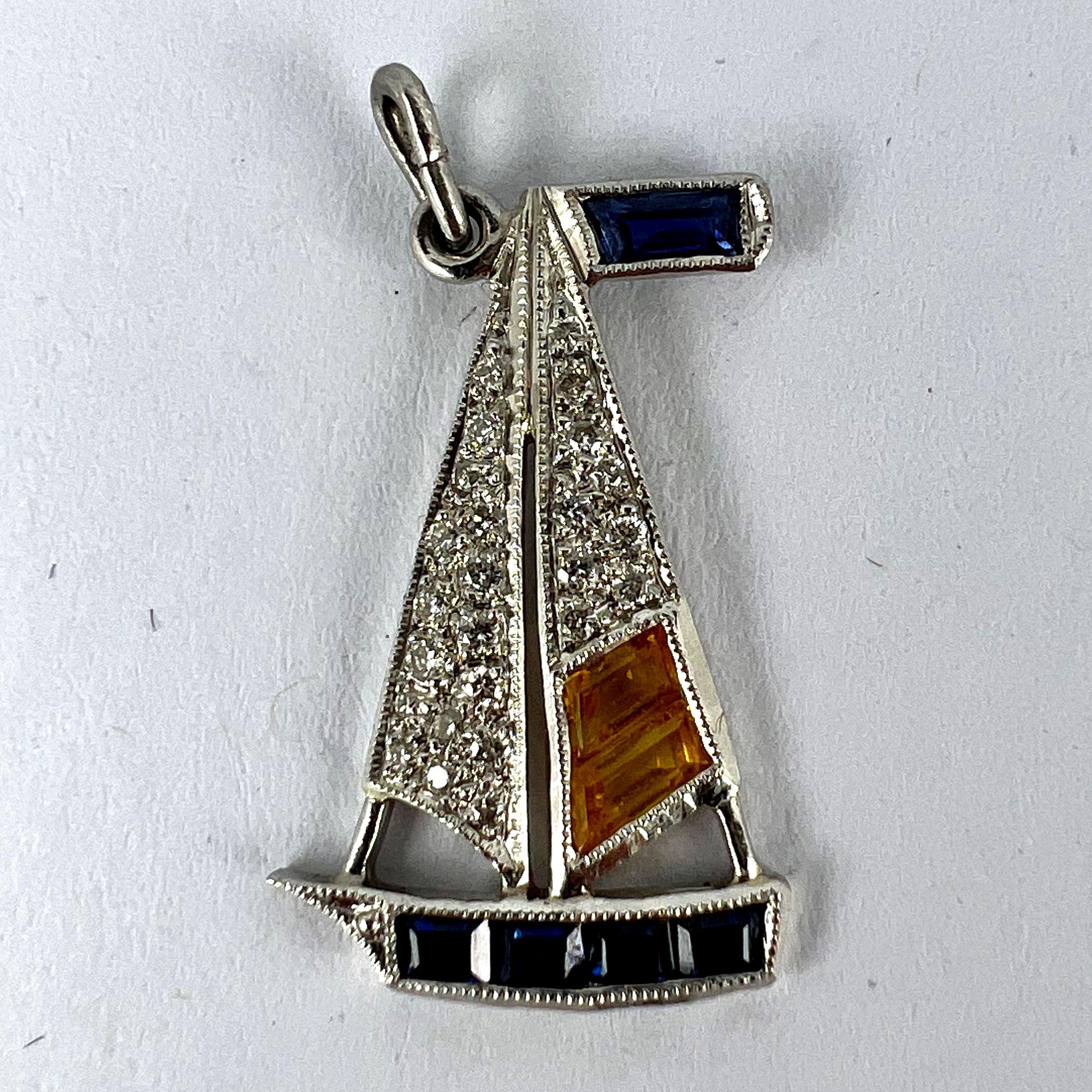 Art Deco Yacht Sailboat Platinum Diamond Sapphire Citrine Charm Pendant For Sale 8