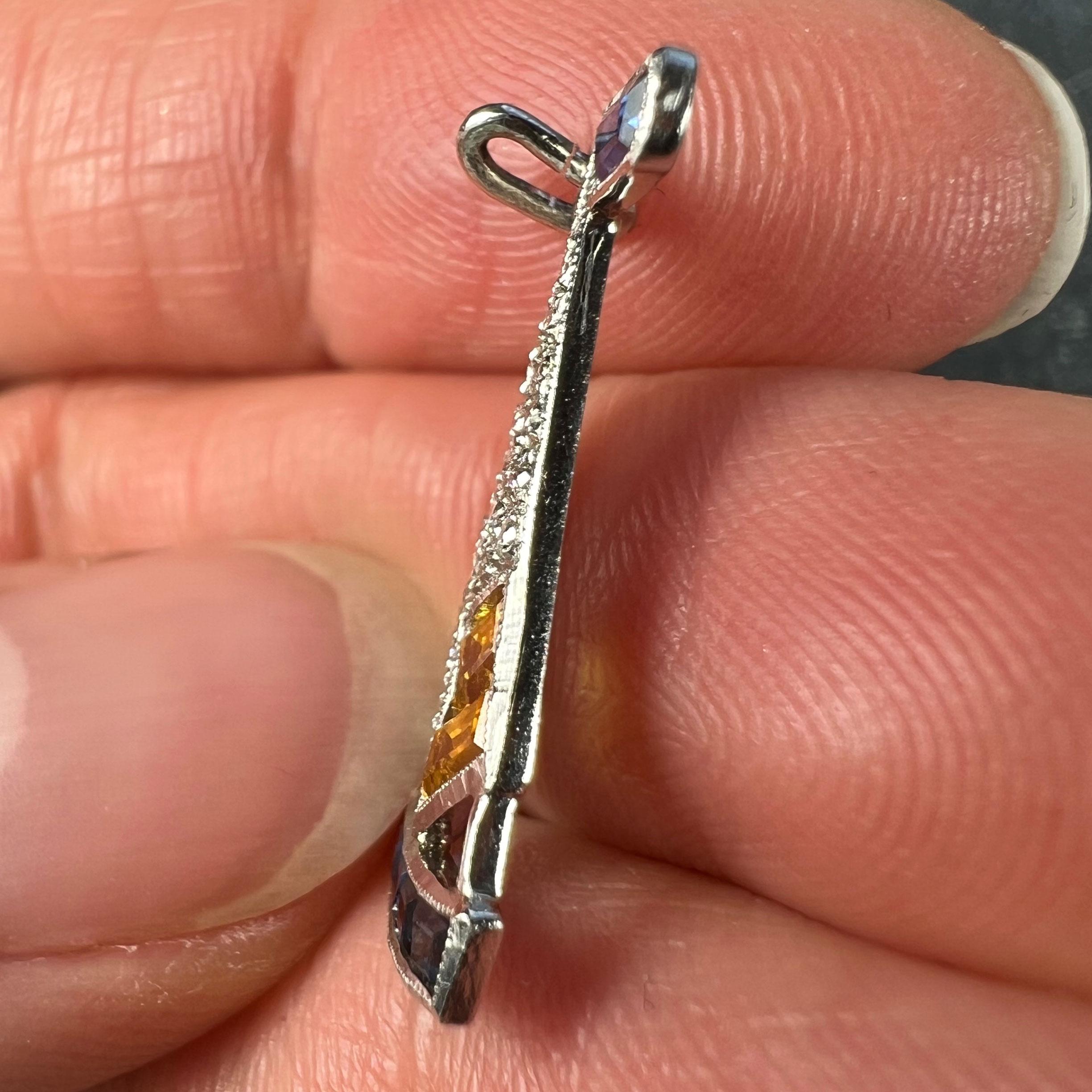 Art Deco Yacht Sailboat Platinum Diamond Sapphire Citrine Charm Pendant For Sale 3