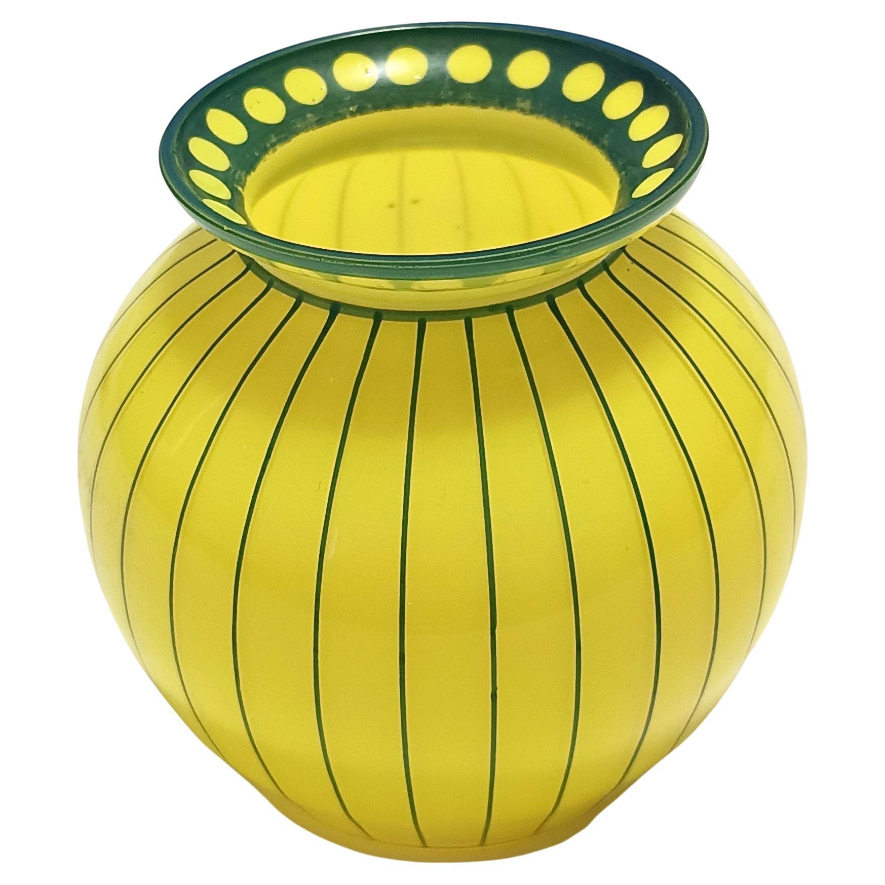 Art Deco Yellow and Green Glass Vase in the style of Josef Hoffmann, Austria