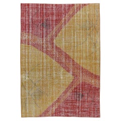 Art Deco Yellow and Red Abstract Designed Wool Rug 5'6''x7'9''