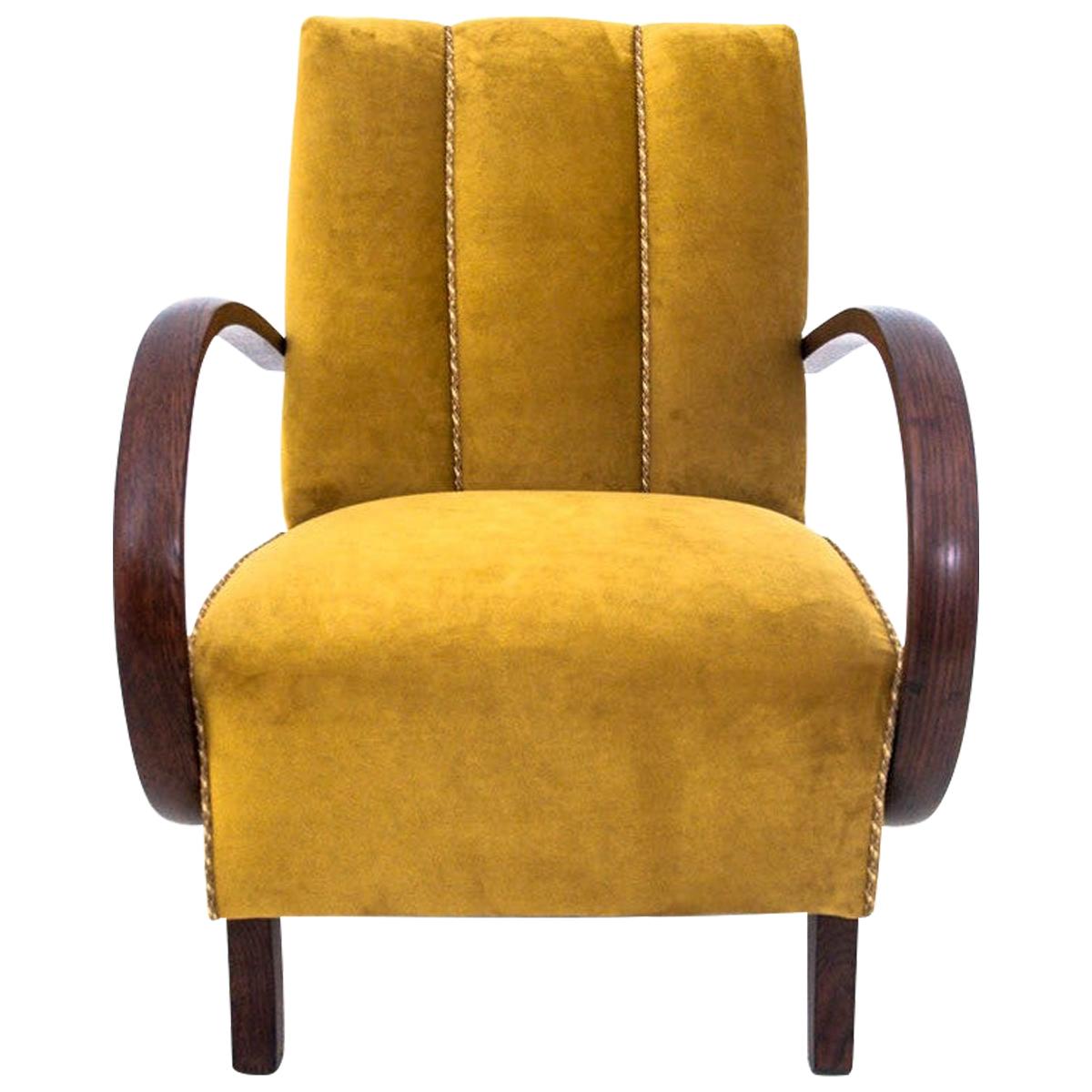 Art Deco Yellow Armchair by J. Halabala