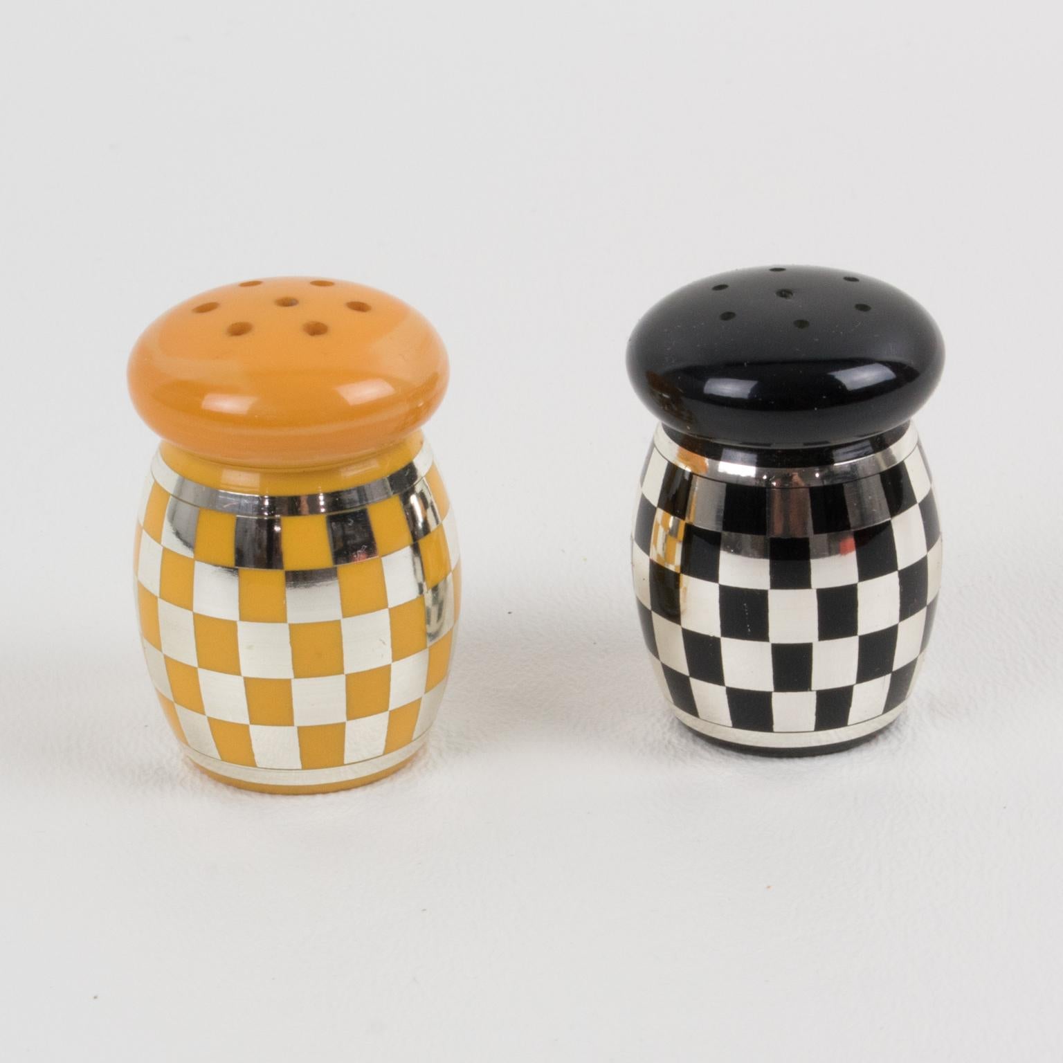 black and white checkered salt and pepper shakers
