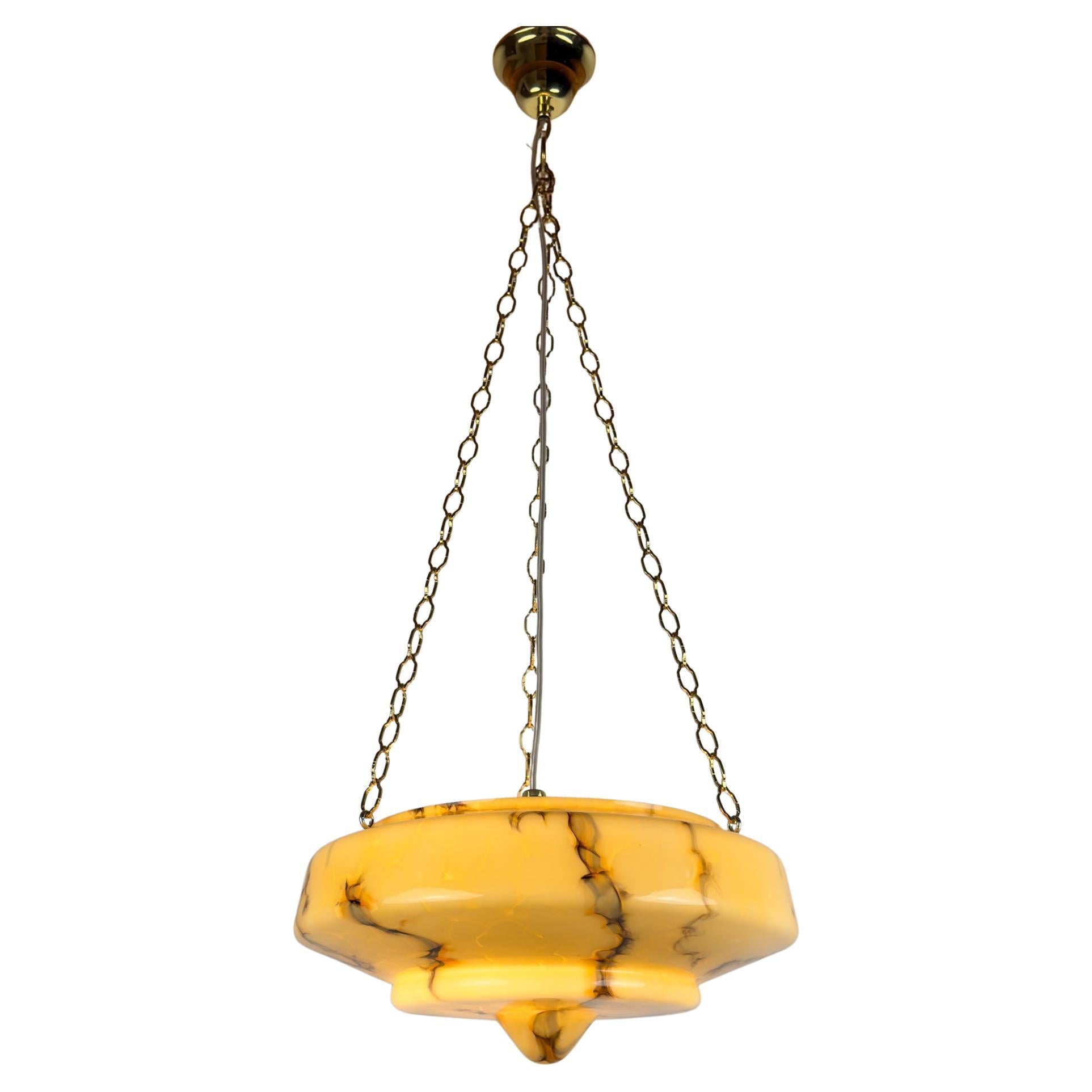 Lampada a sospensione in vetro giallo Art Déco, Italia 1930 in vendita