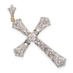 Art Deco Yellow Gold and Platinum Diamond Cross Pendant