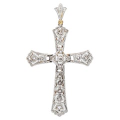 Art Deco Yellow Gold and Platinum Diamond Cross Pendant