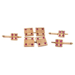 Vintage Art Deco Yellow Gold and Ruby 5-Piece Set