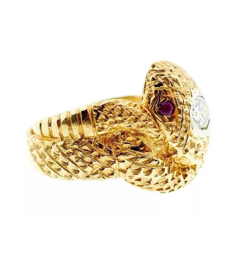Art Deco Yellow Gold Diamond Snake Ring at 1stDibs