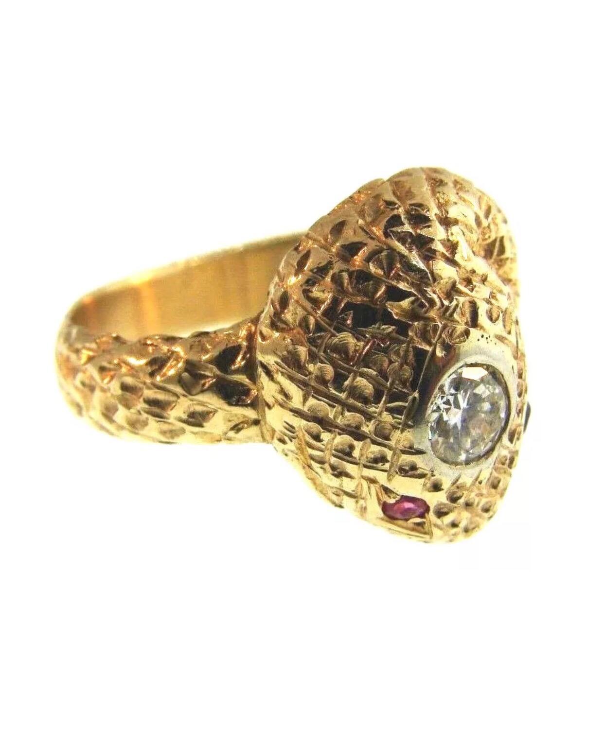 Art Deco Yellow Gold Diamond Snake Ring 2