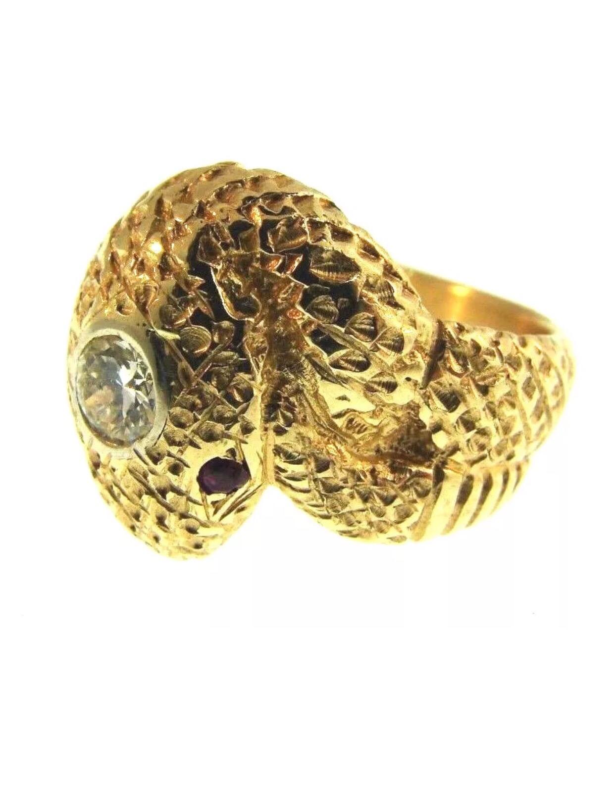 Art Deco Yellow Gold Diamond Snake Ring 3