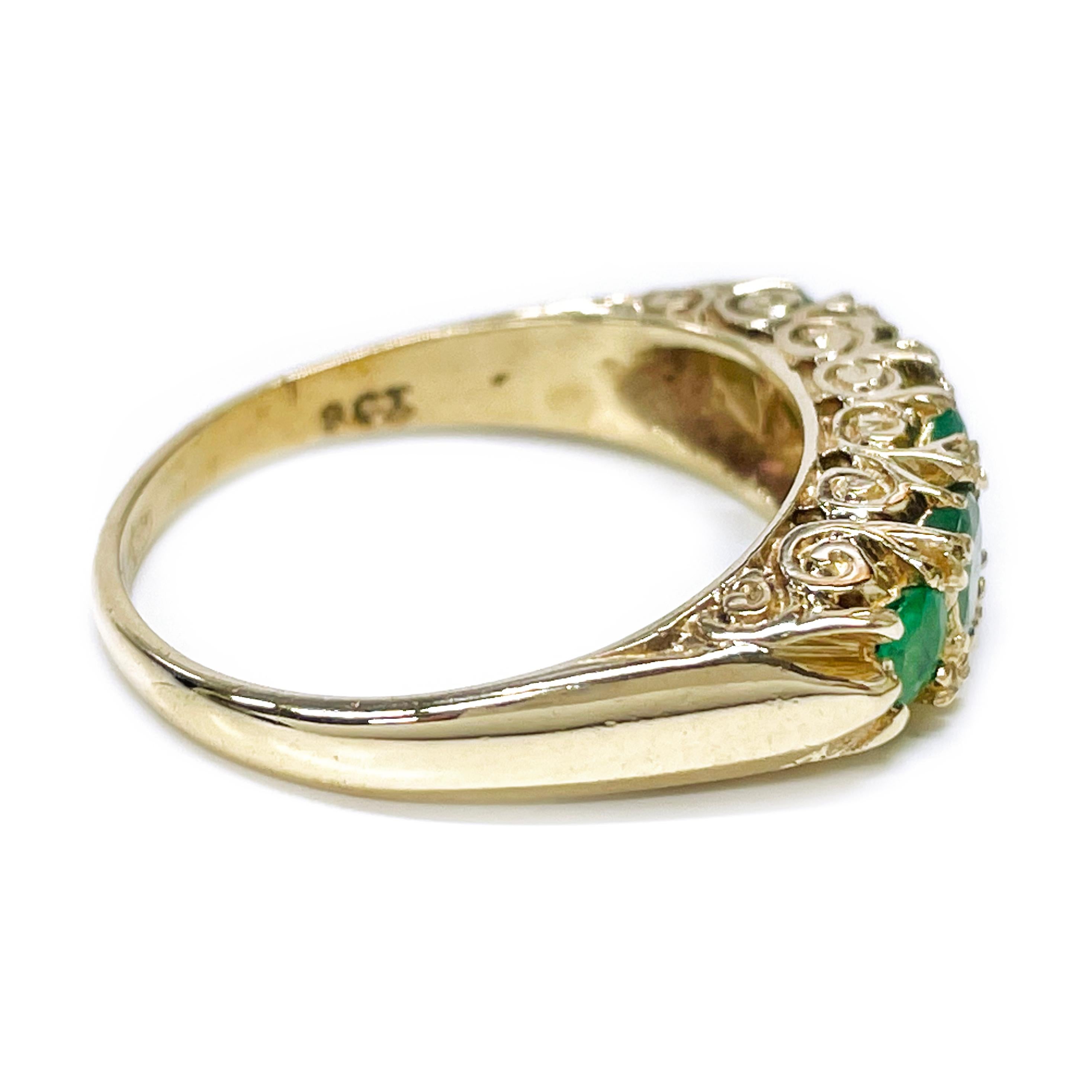 Art Deco Yellow Gold Emerald Ring In Fair Condition For Sale In Palm Desert, CA