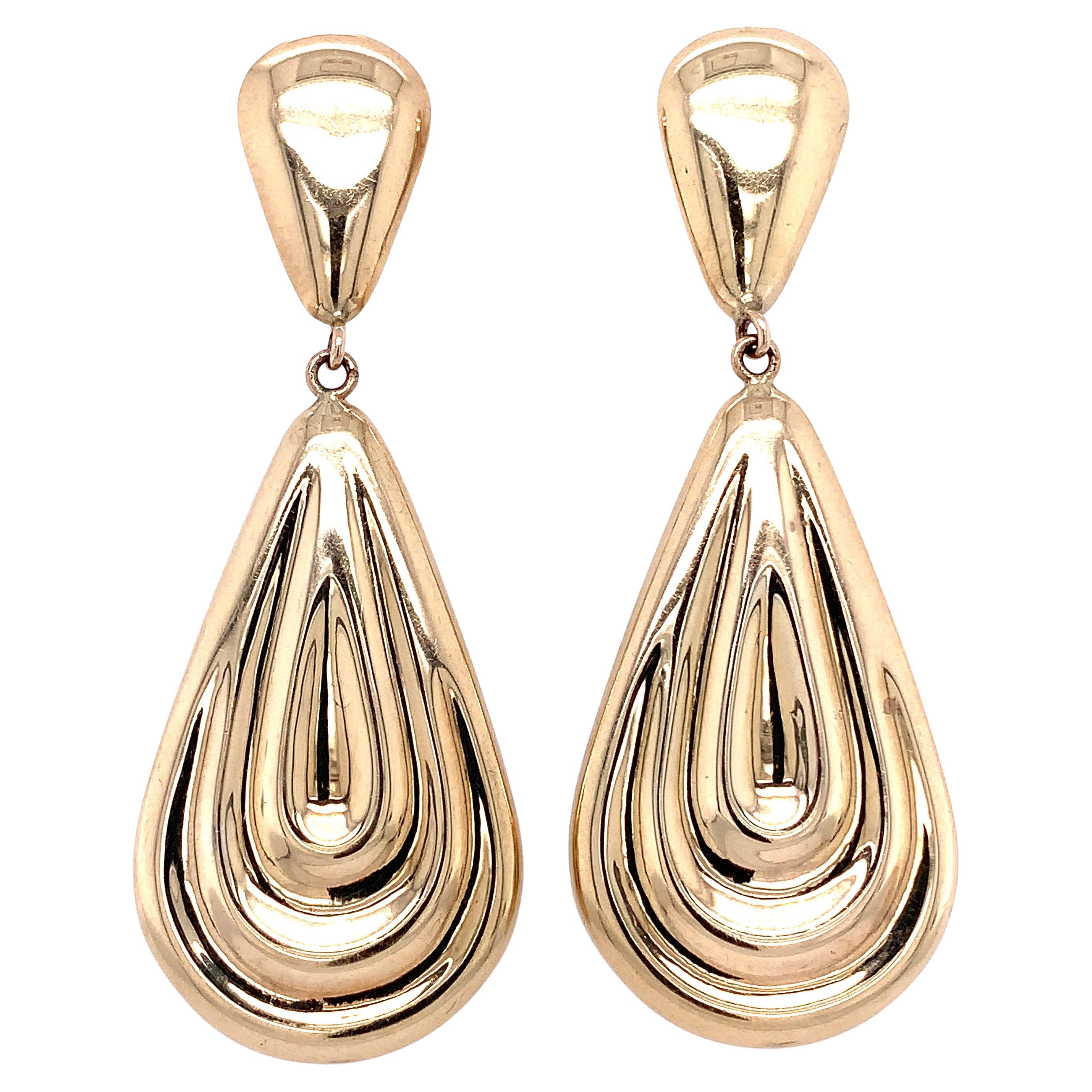 Italienische Art-déco-Ohrhänger aus Gelbgold mit italienischen Tropfen