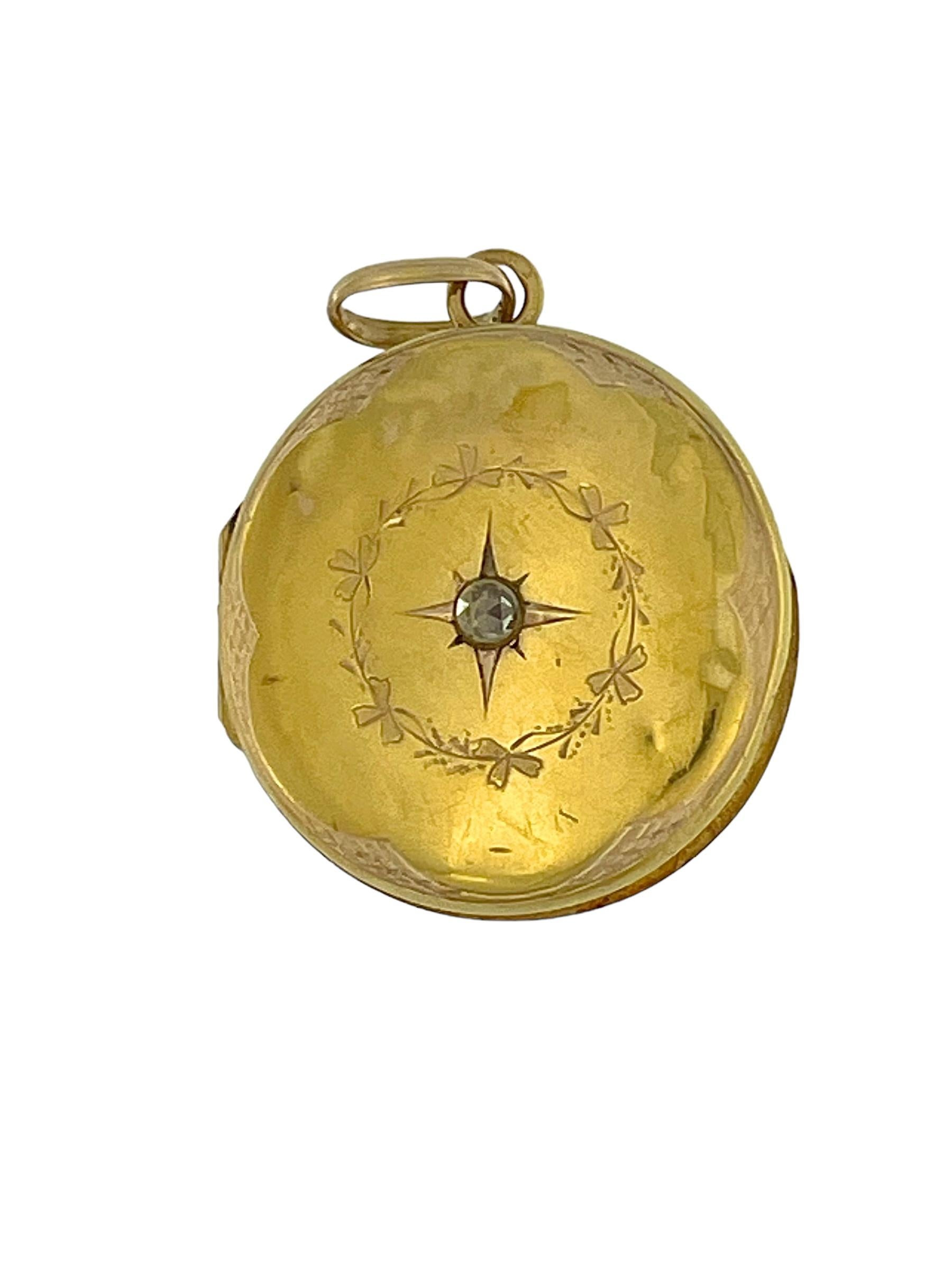 Ciondolo portafoto in oro giallo Art Déco con diamante In condizioni buone in vendita a Esch sur Alzette, Esch-sur-Alzette