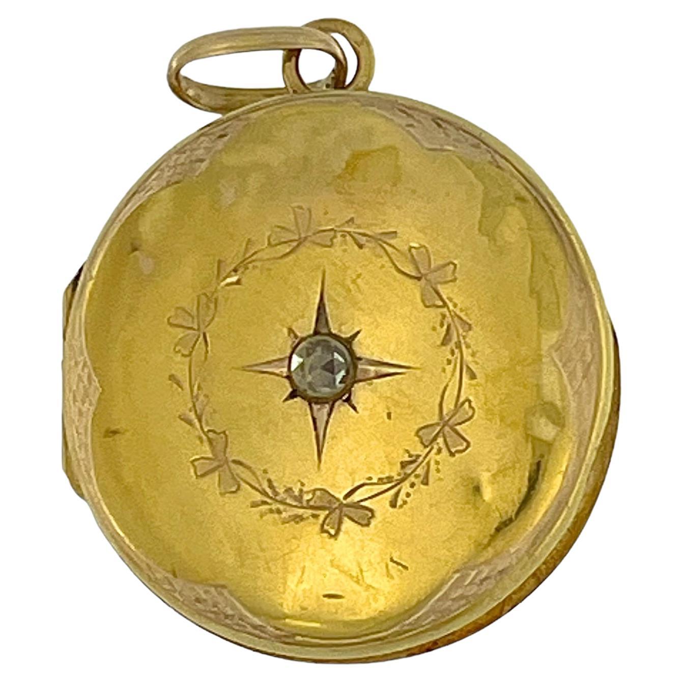 Art Deco Yellow Gold Photo Holder Pendant with Diamond