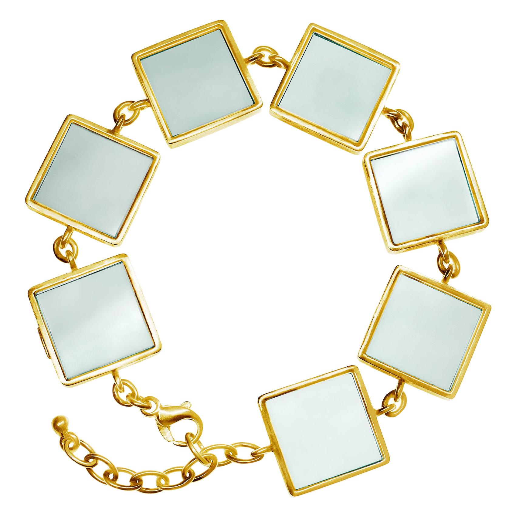 Art Deco Style Yellow Gold Plated Link Bracelet with Green Quartzes