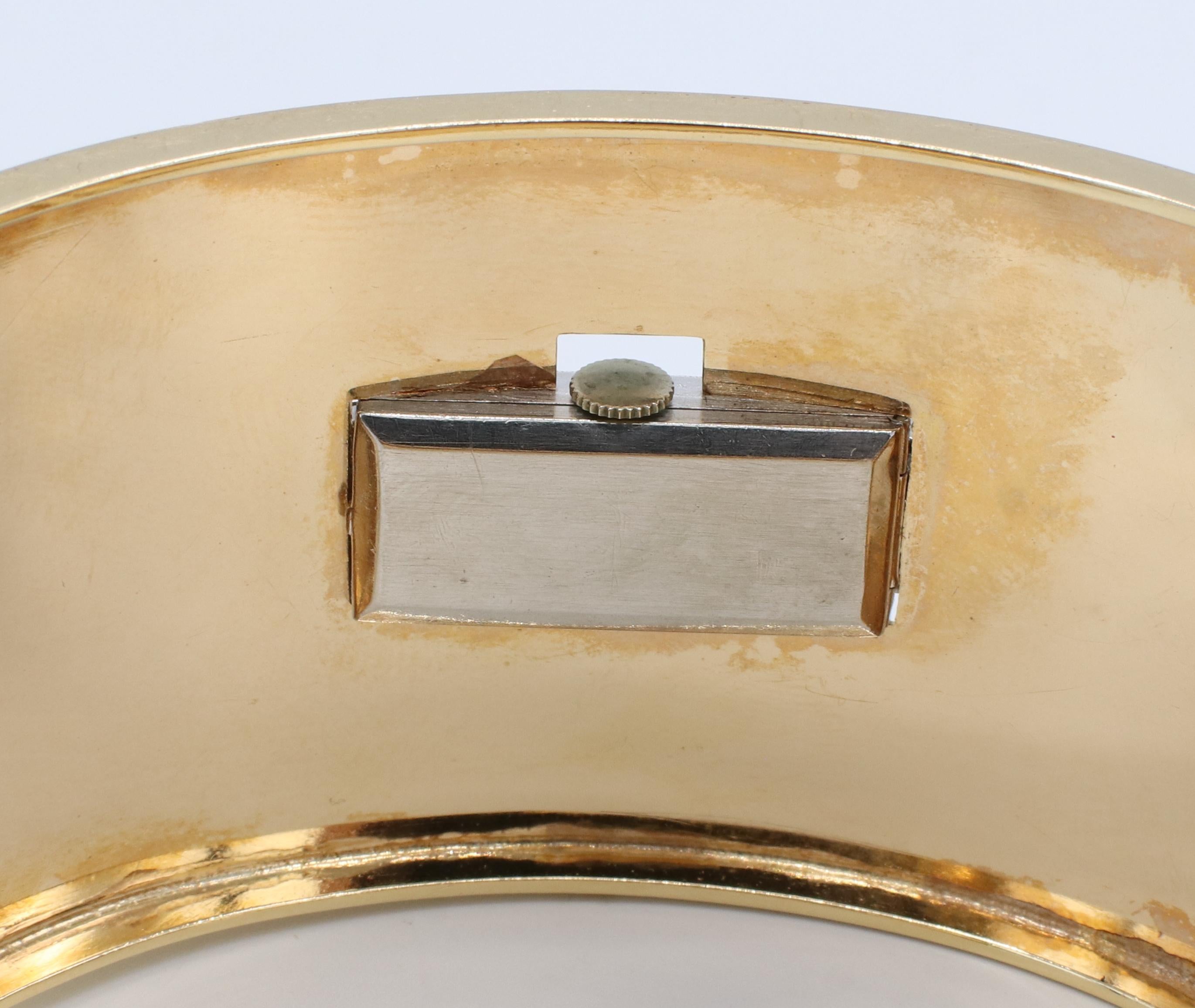 Art Deco Yellow Gold & Platinum Diamond Hinged Watch Bangle Bracelet 1