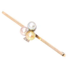 Vintage Art Deco Yellow Gold & Platinum Tri Colour Pearl and Diamond ‘Clubs’ Bar Brooch