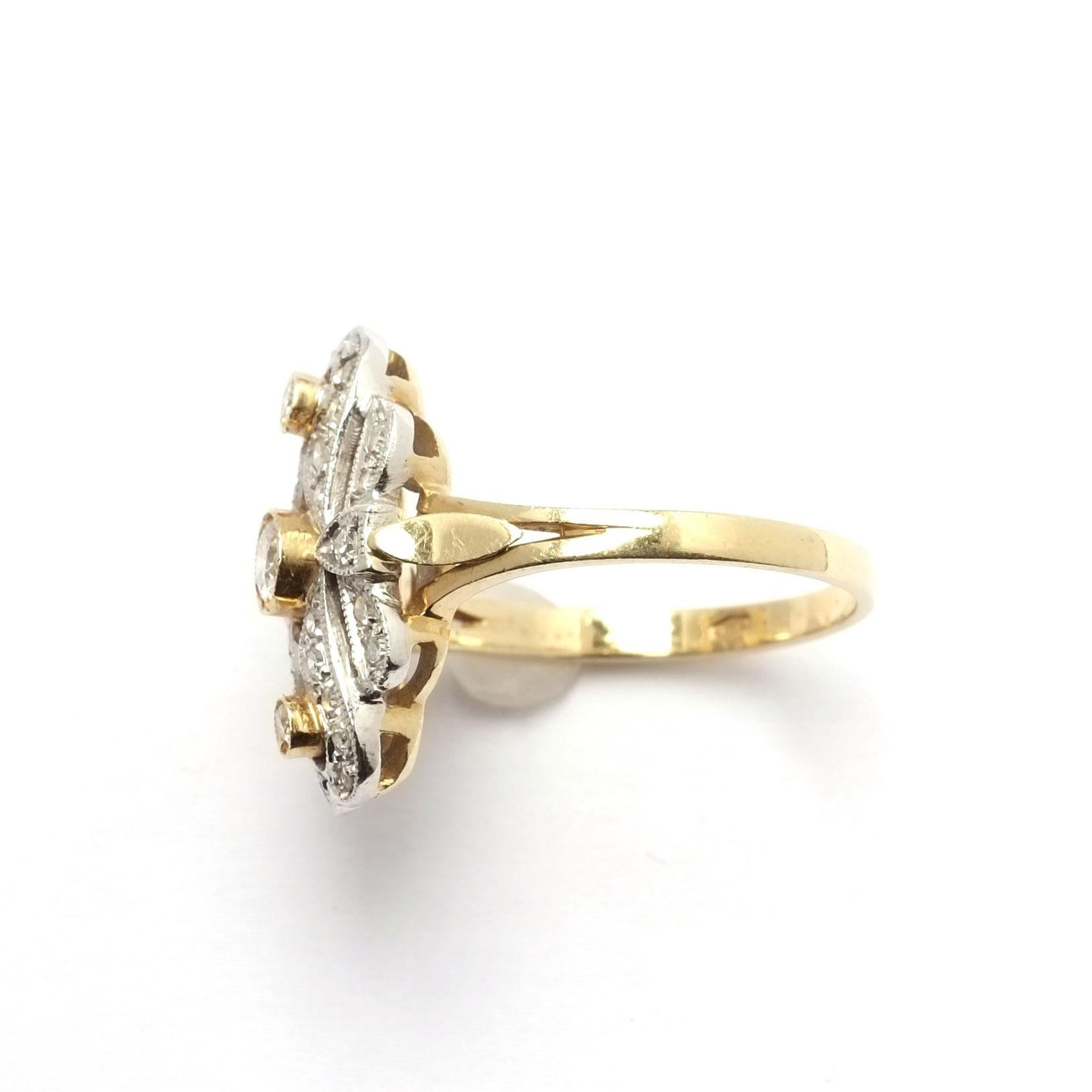 Taglio antico europeo Anello Art Deco in oro giallo in vendita