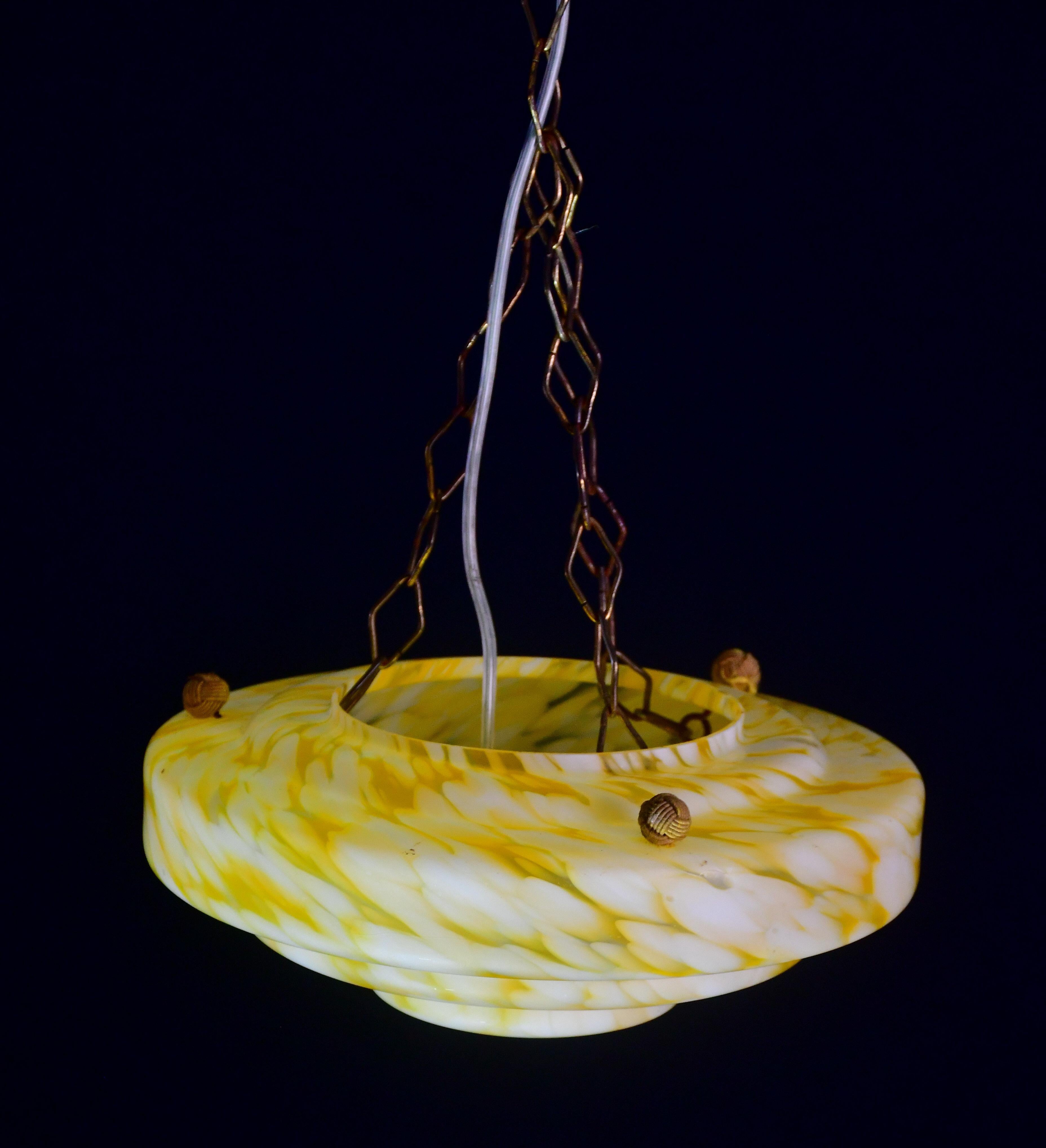 Pendentif Art déco en verre de Murano jaune, 1950 en vente 4